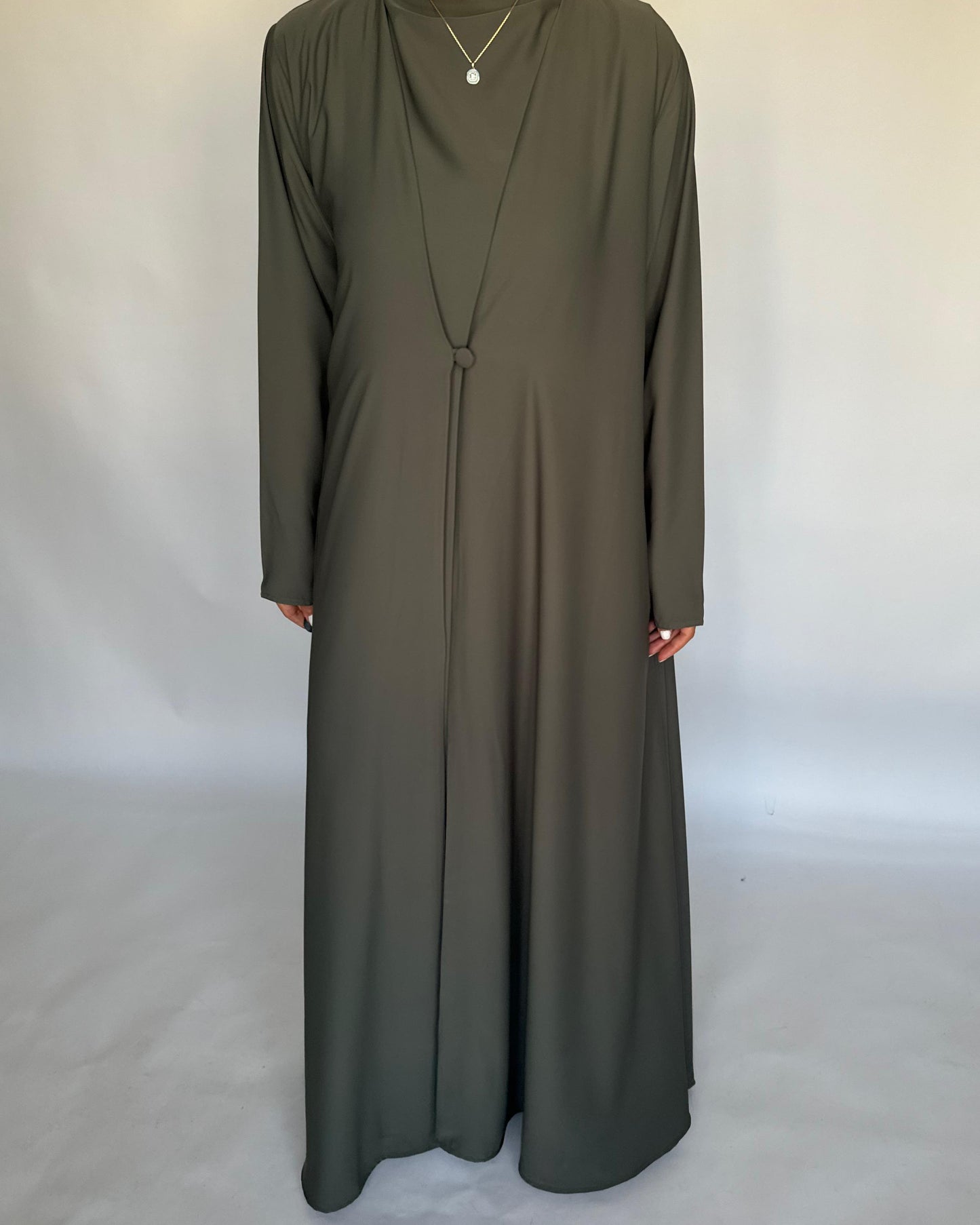 A408 - Olive Green Daily Summery Abaya, Dress & Shaila