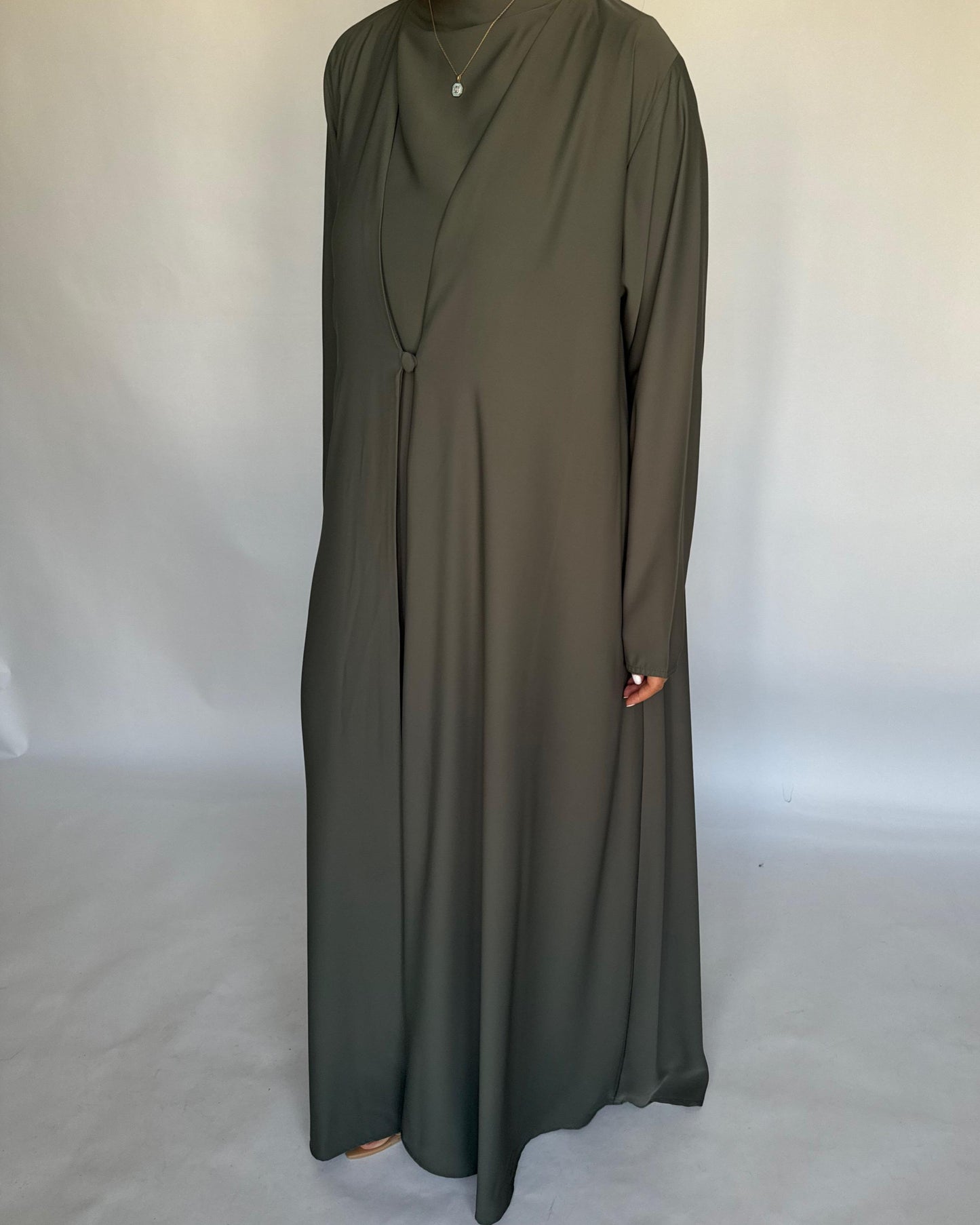 A408 - Olive Green Daily Summery Abaya, Dress & Shaila