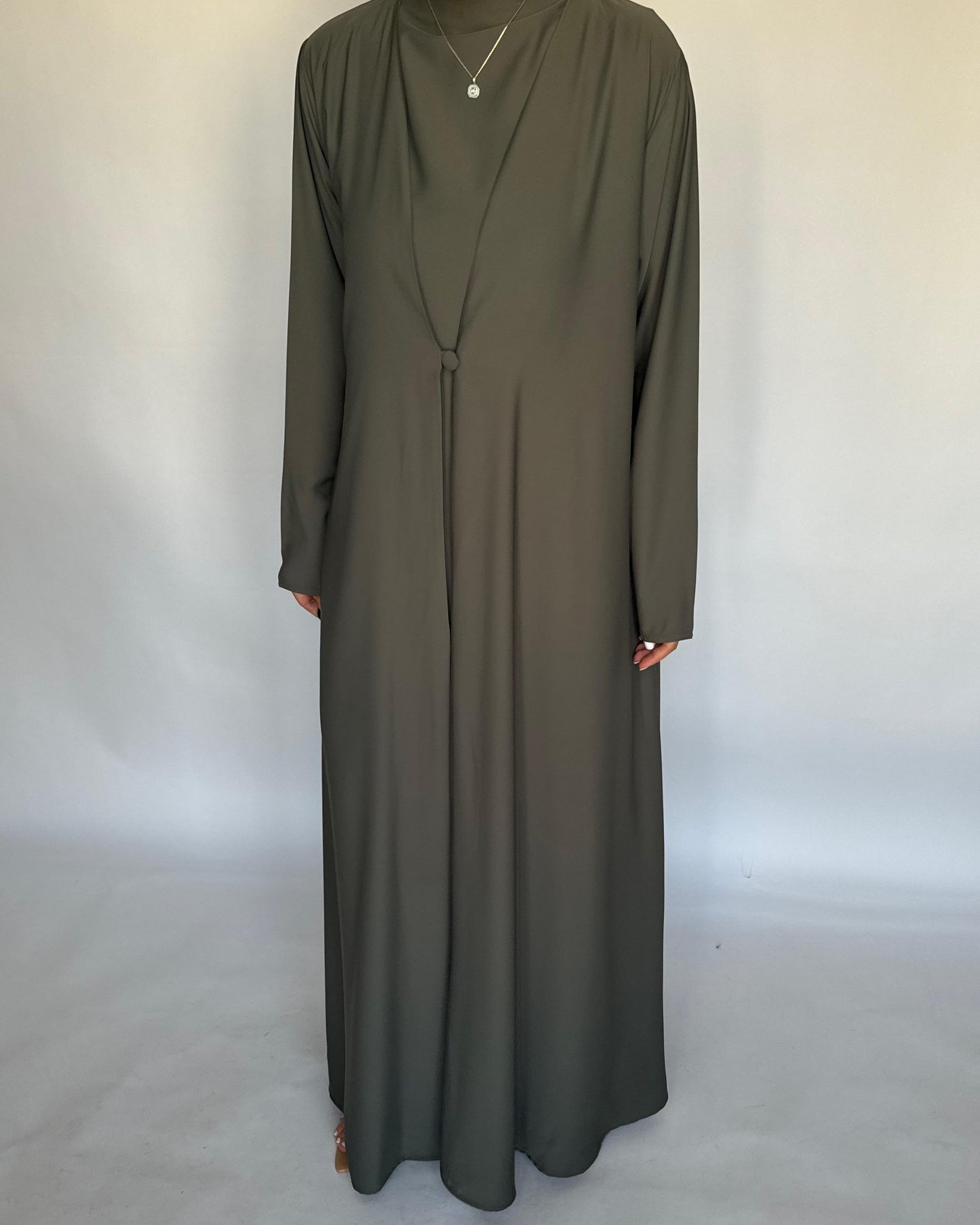 A408 - Olive Green Daily Summery Abaya, Dress & Shaila