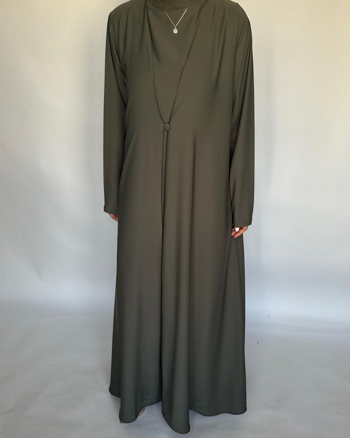 A408 - Olive Green Daily Summery Abaya, Dress & Shaila