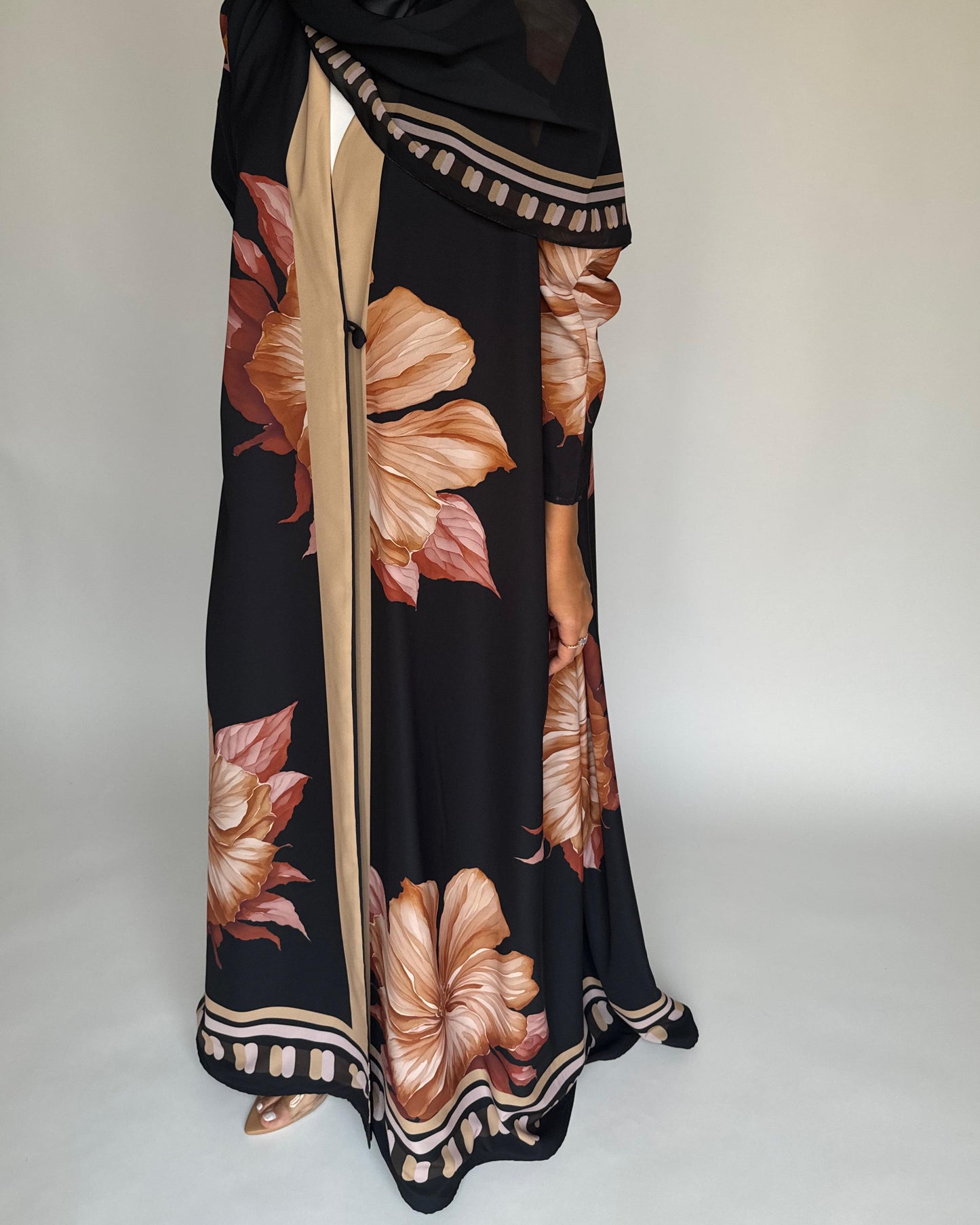 A423 - Charcoal A-Cut Flower Summery Daily Abaya