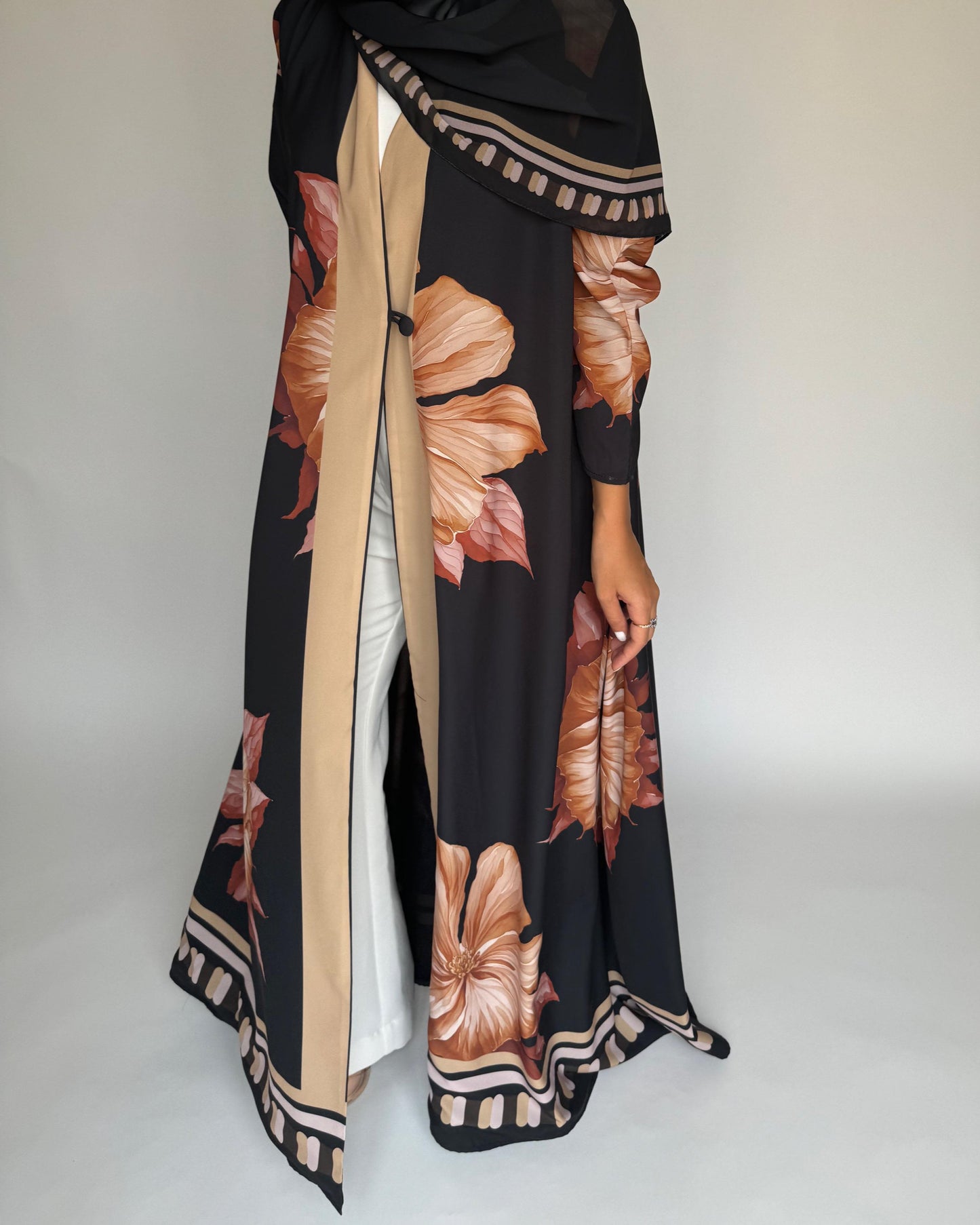 A423 - Charcoal A-Cut Flower Summery Daily Abaya