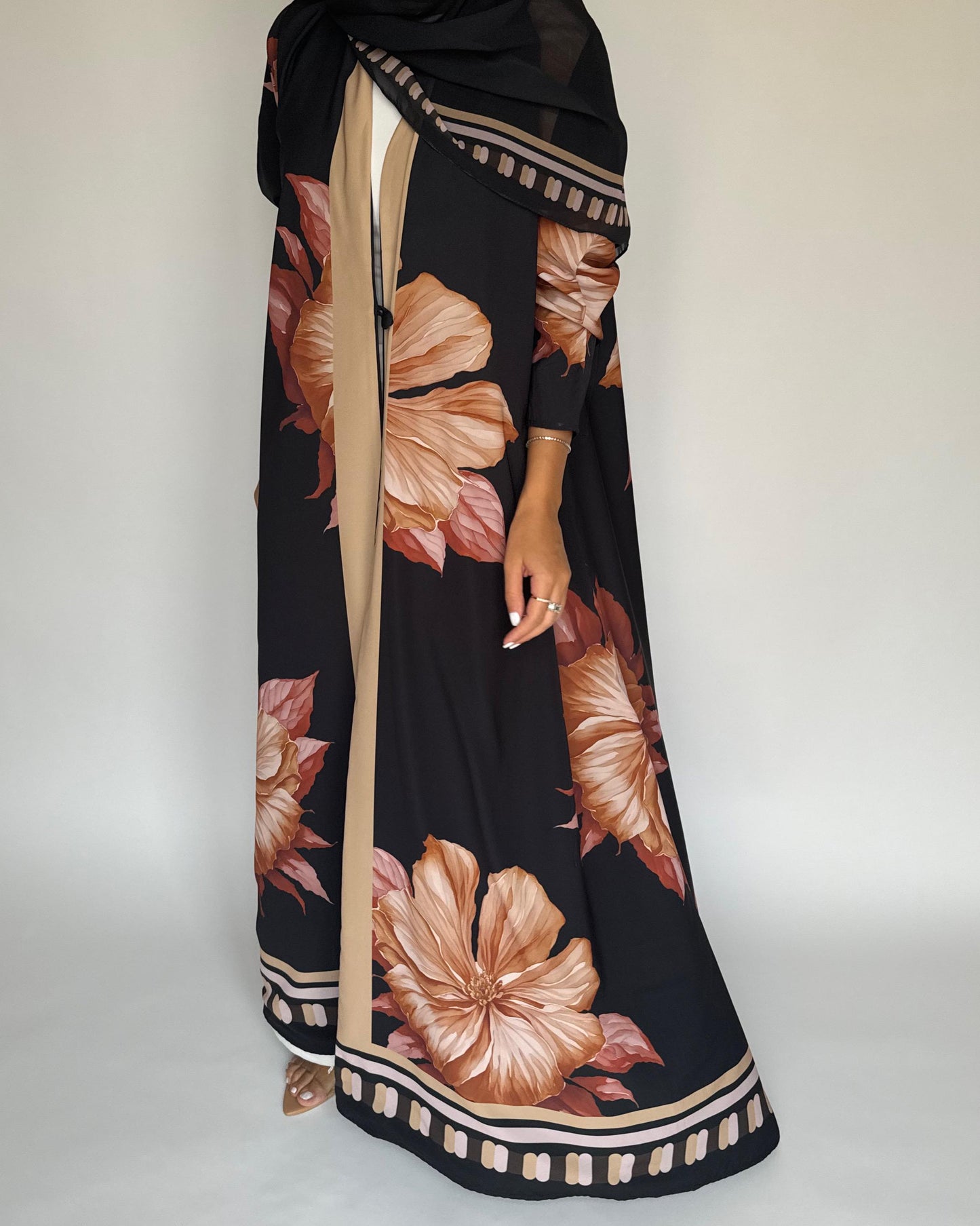 A423 - Charcoal A-Cut Flower Summery Daily Abaya