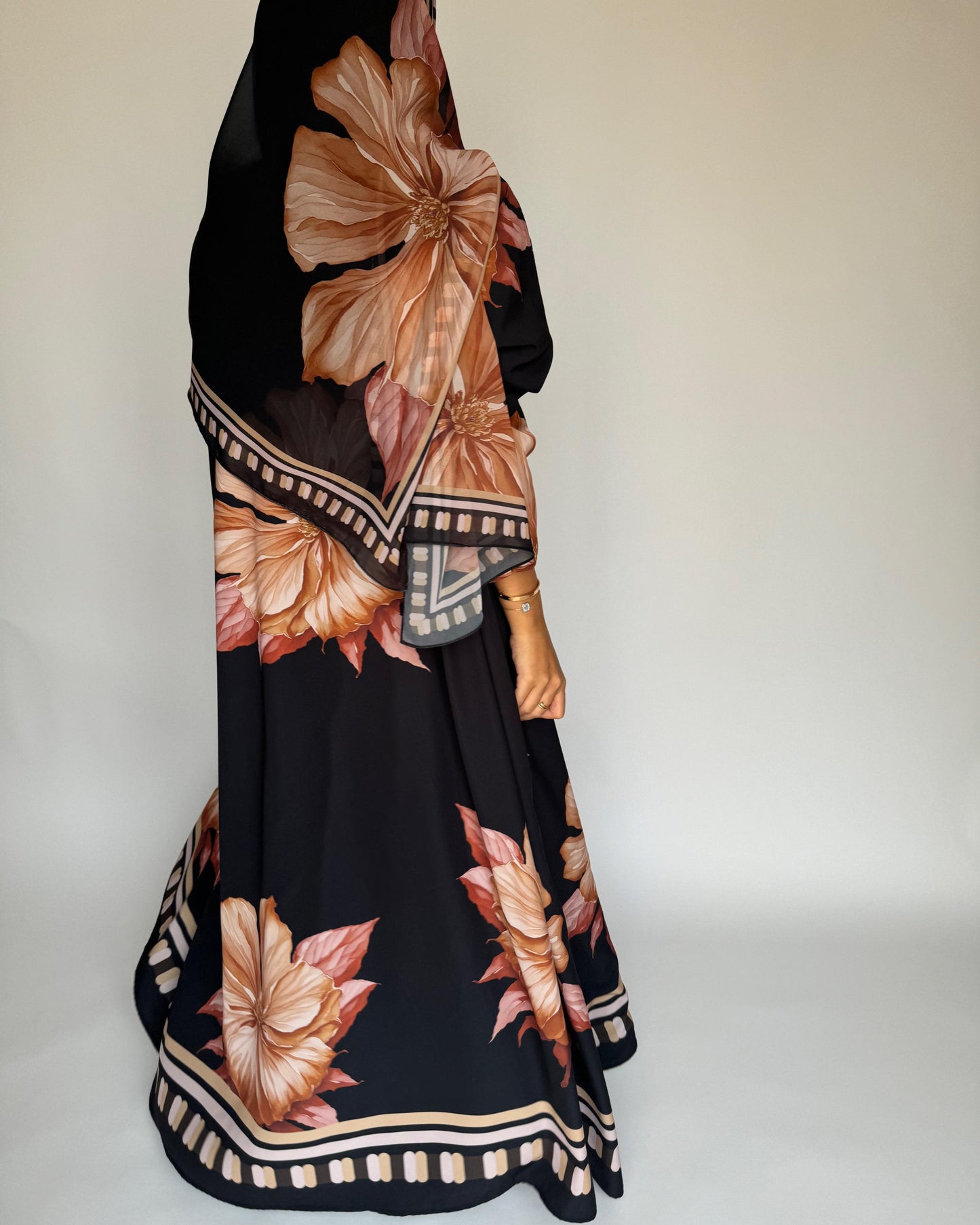 A423 - Charcoal A-Cut Flower Summery Daily Abaya