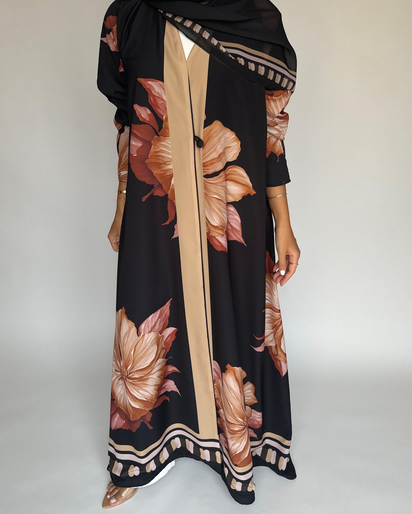 A423 - Charcoal A-Cut Flower Summery Daily Abaya