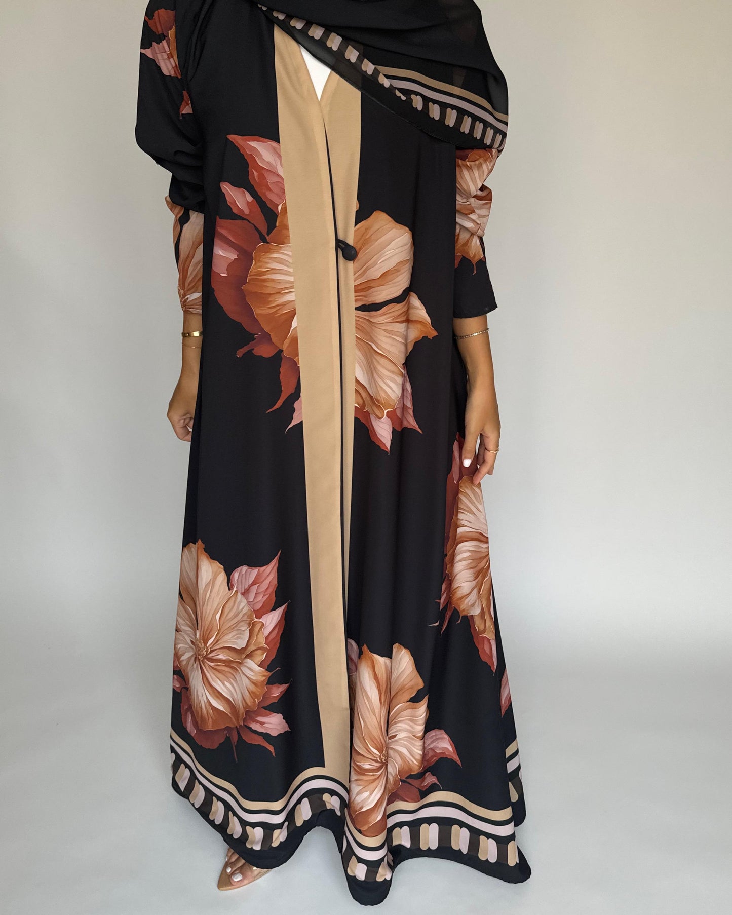 A423 - Charcoal A-Cut Flower Summery Daily Abaya