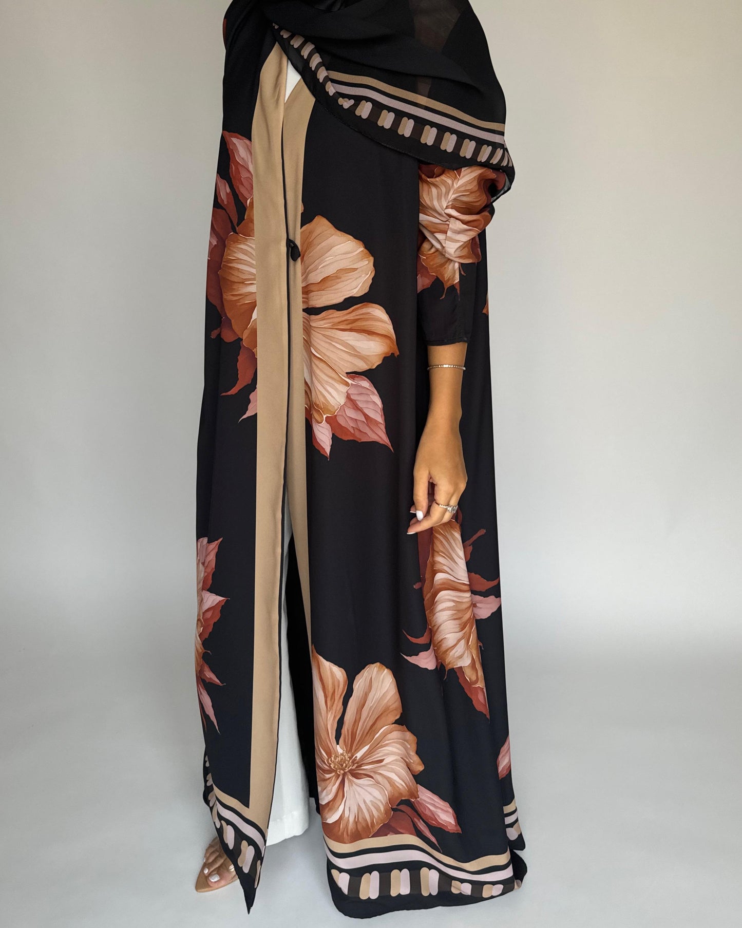 A423 - Charcoal A-Cut Flower Summery Daily Abaya