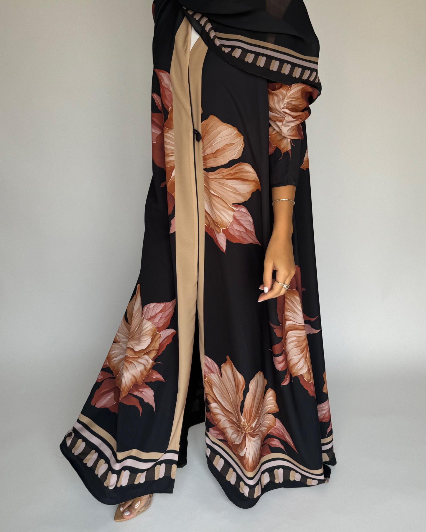 A423 - Charcoal A-Cut Flower Summery Daily Abaya