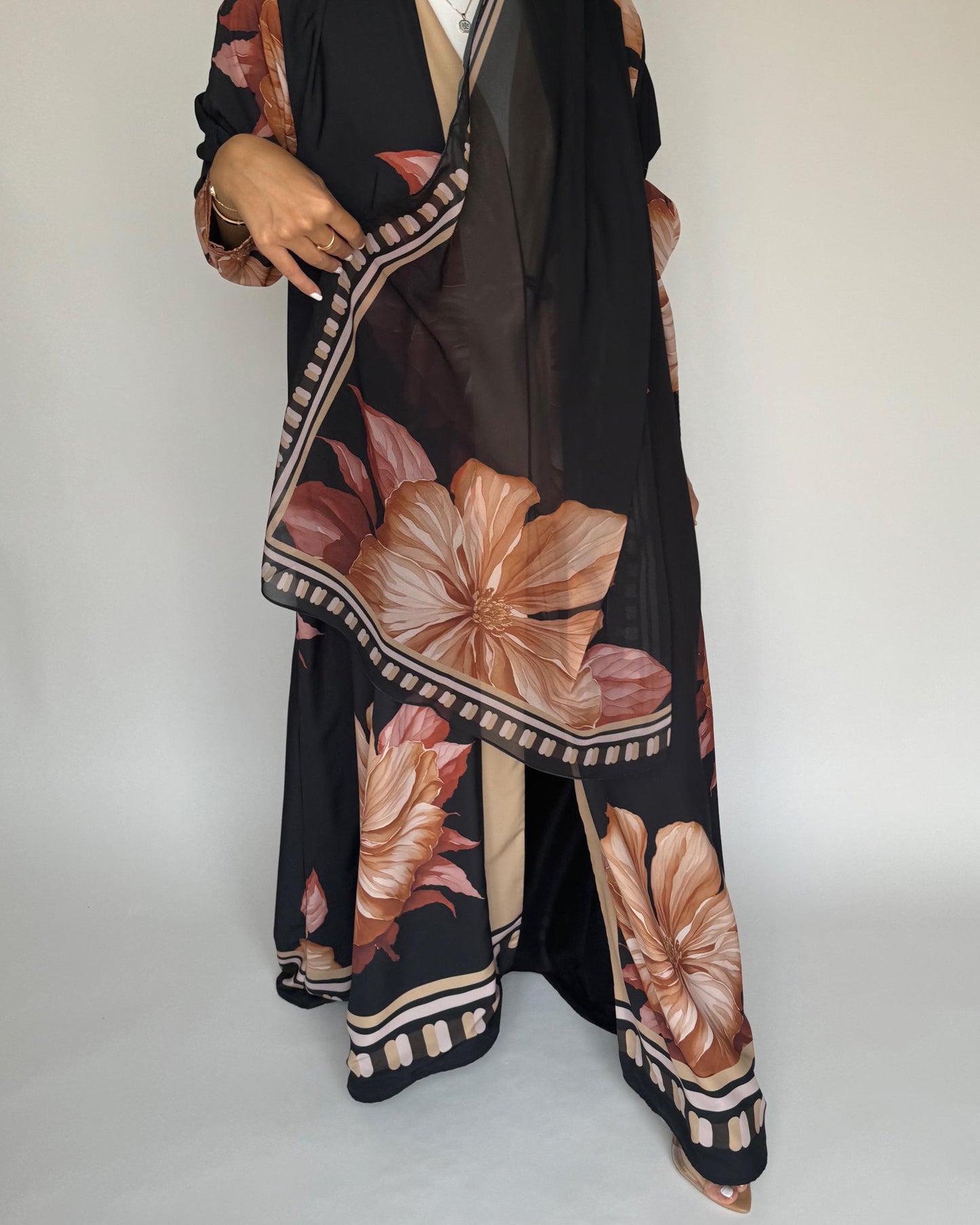 A423 - Charcoal A-Cut Flower Summery Daily Abaya