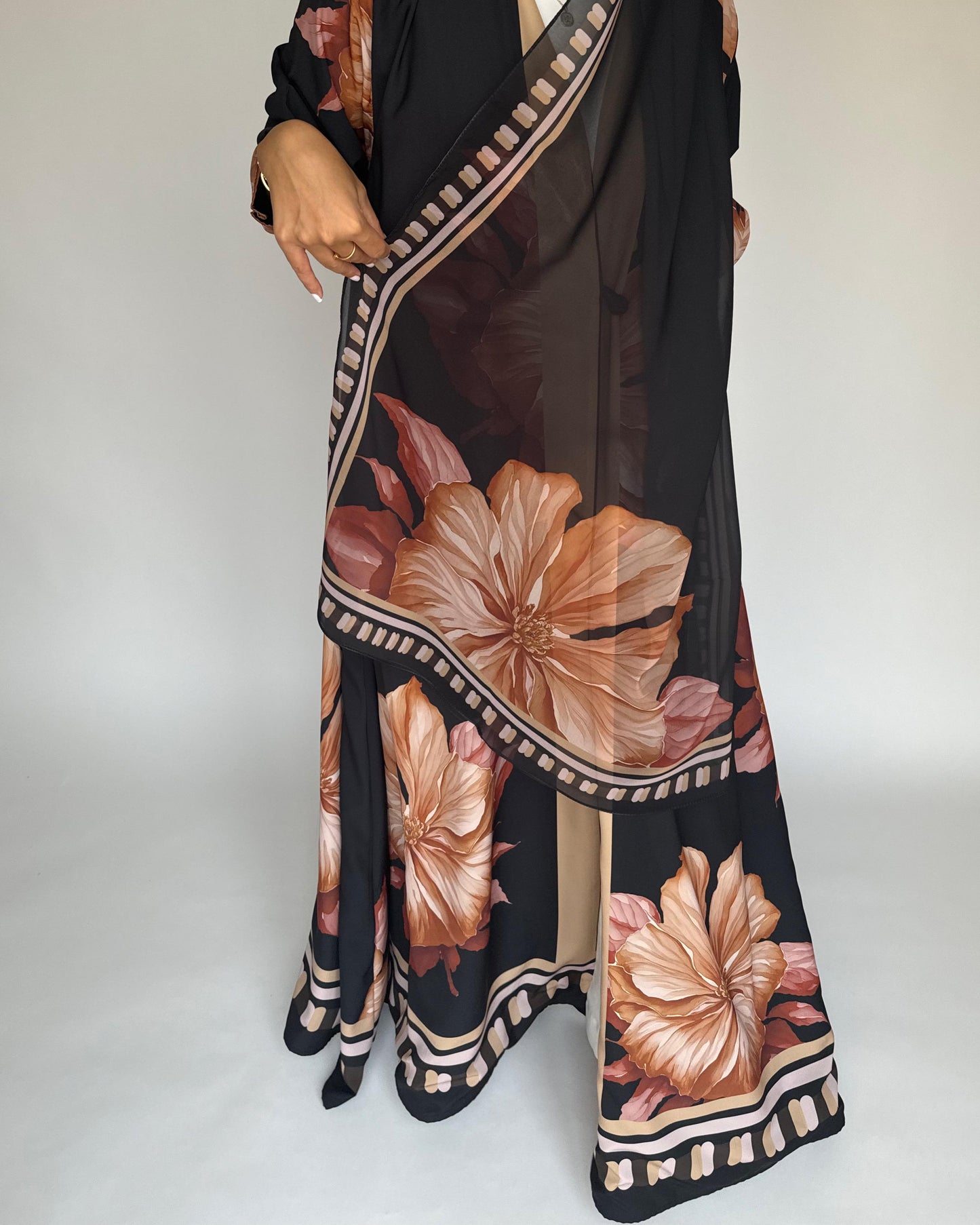 A423 - Charcoal A-Cut Flower Summery Daily Abaya