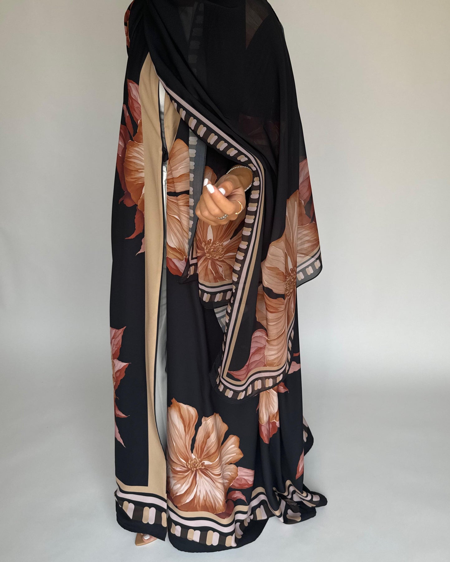 A423 - Charcoal A-Cut Flower Summery Daily Abaya