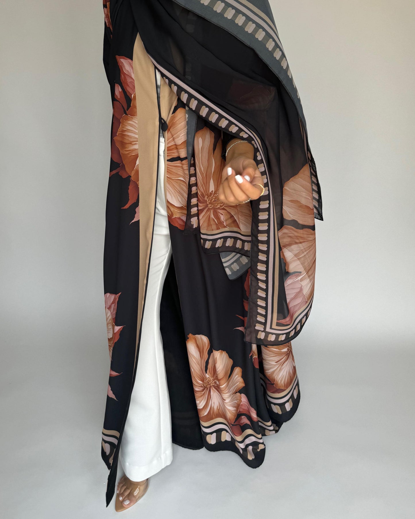 A423 - Charcoal A-Cut Flower Summery Daily Abaya