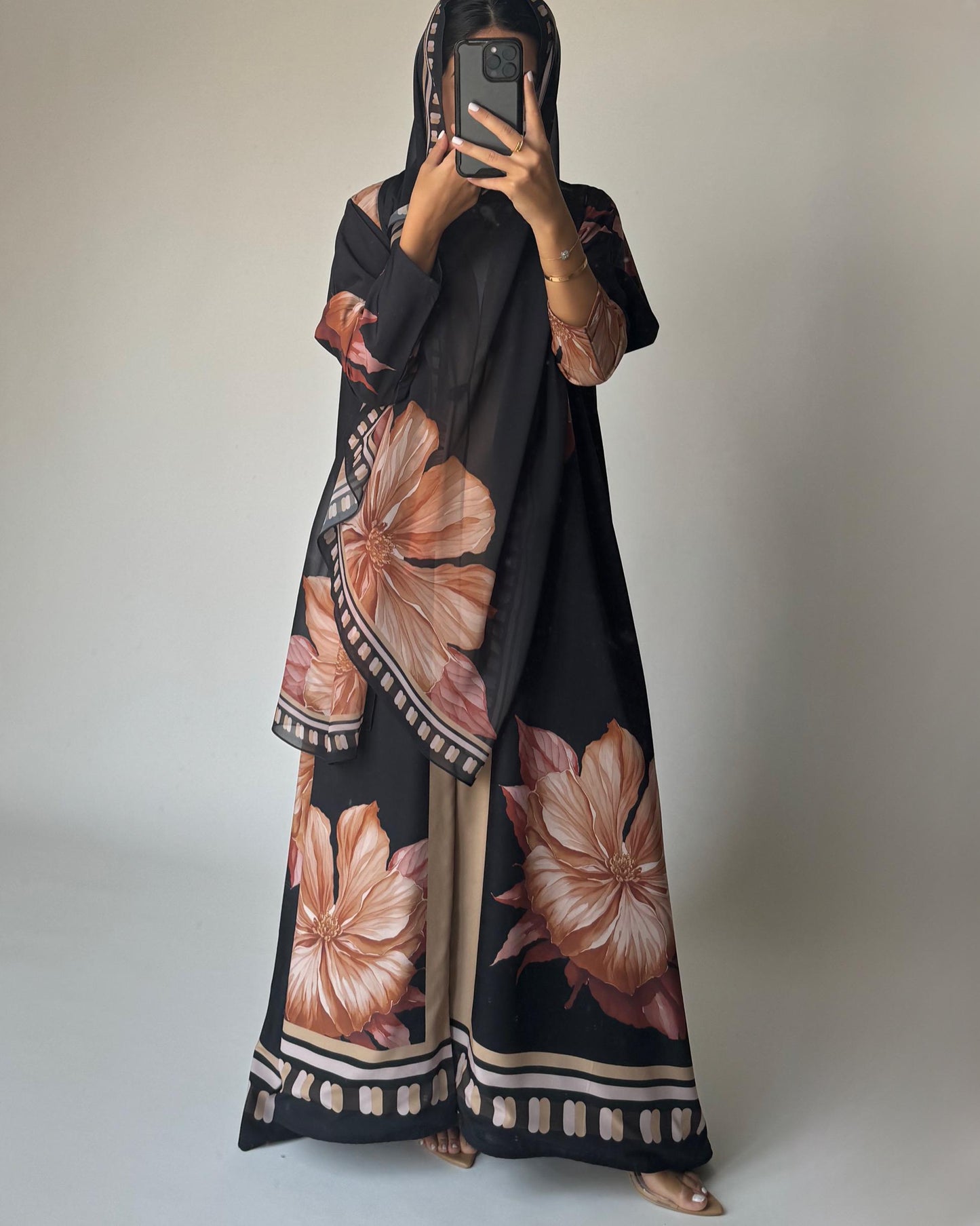 A423 - Charcoal A-Cut Flower Summery Daily Abaya