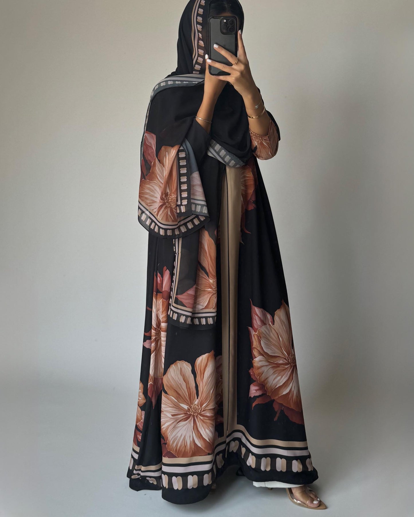 A423 - Charcoal A-Cut Flower Summery Daily Abaya
