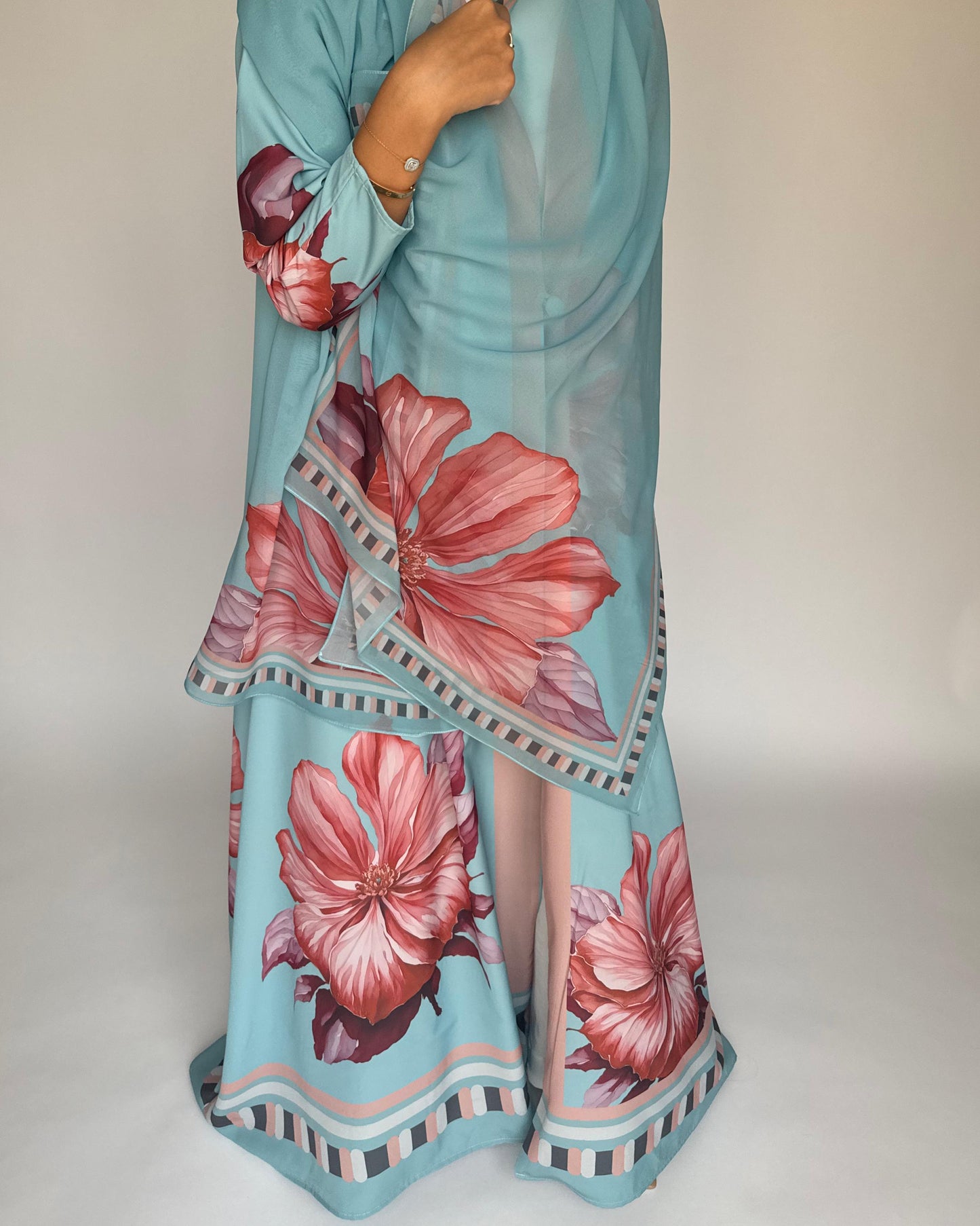 A426 - Blue A-Cut Flower Summery Daily Abaya