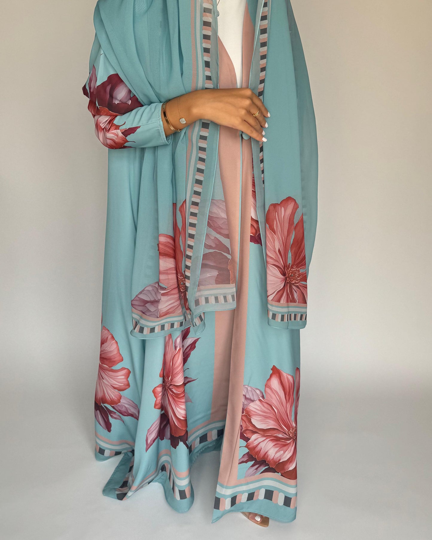 A426 - Blue A-Cut Flower Summery Daily Abaya