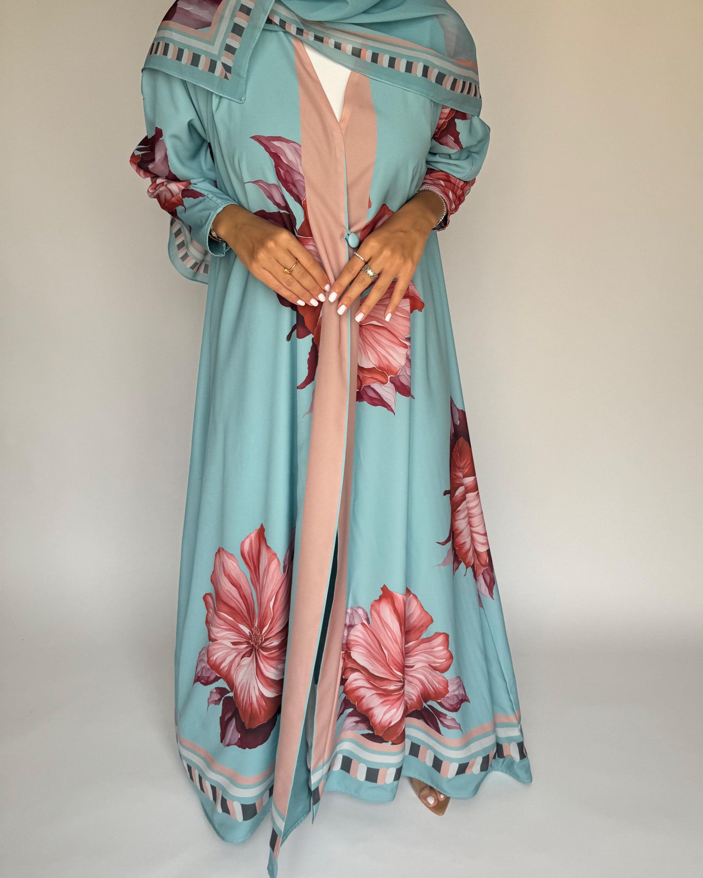 A426 - Blue A-Cut Flower Summery Daily Abaya