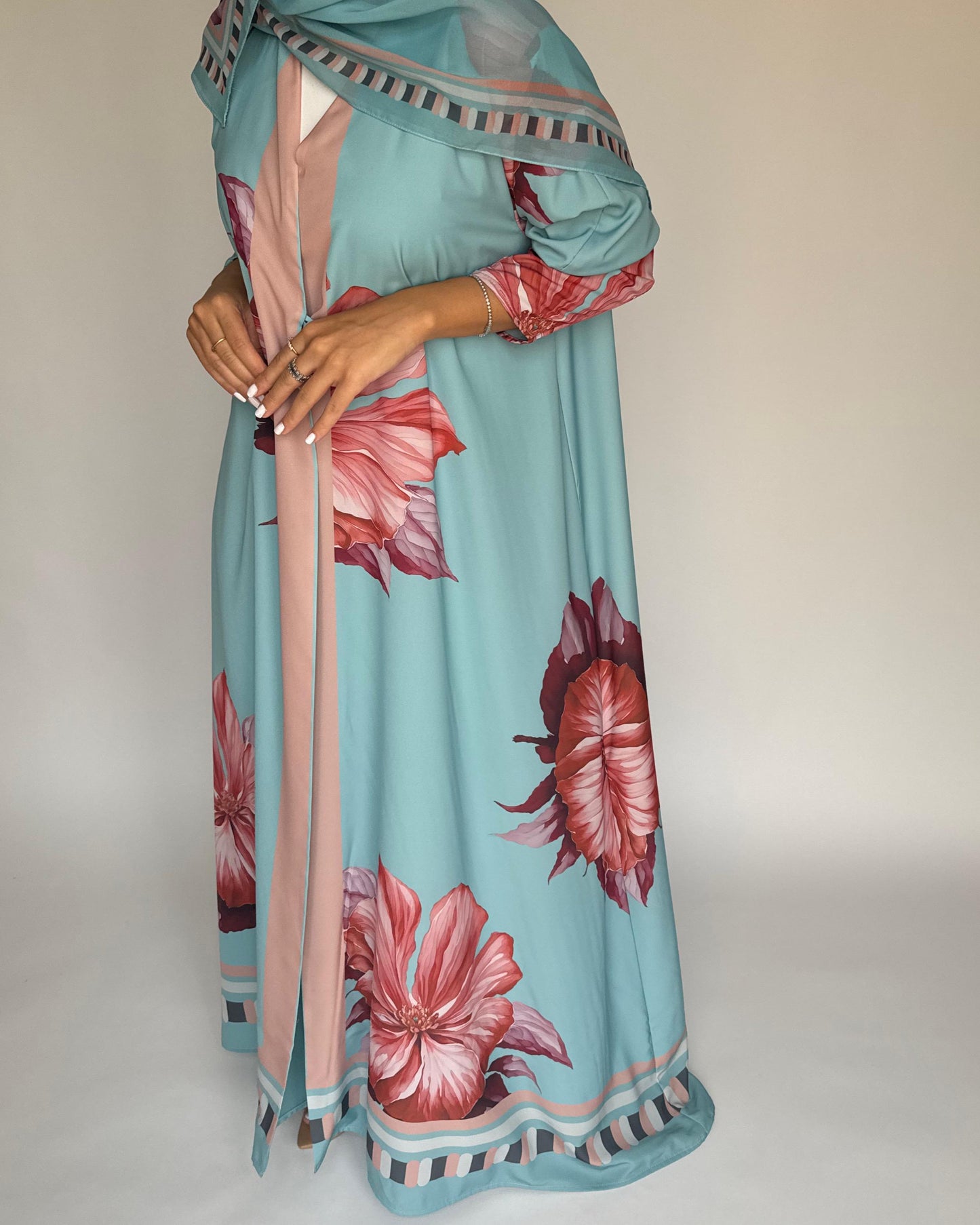 A426 - Blue A-Cut Flower Summery Daily Abaya