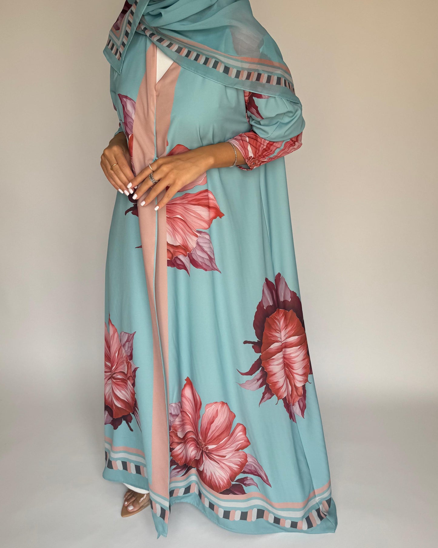 A426 - Blue A-Cut Flower Summery Daily Abaya