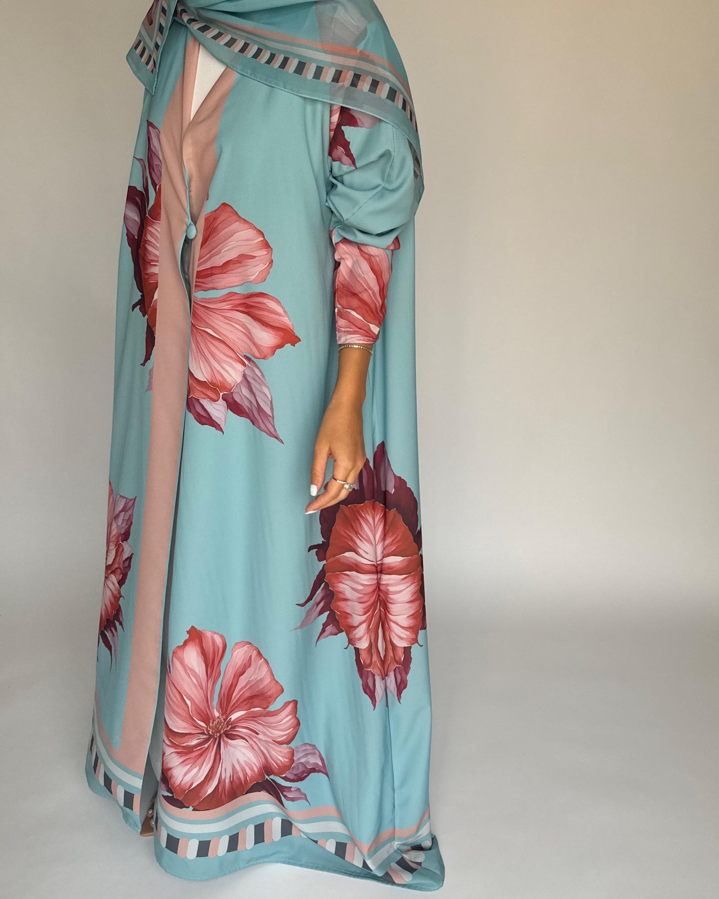 A426 - Blue A-Cut Flower Summery Daily Abaya