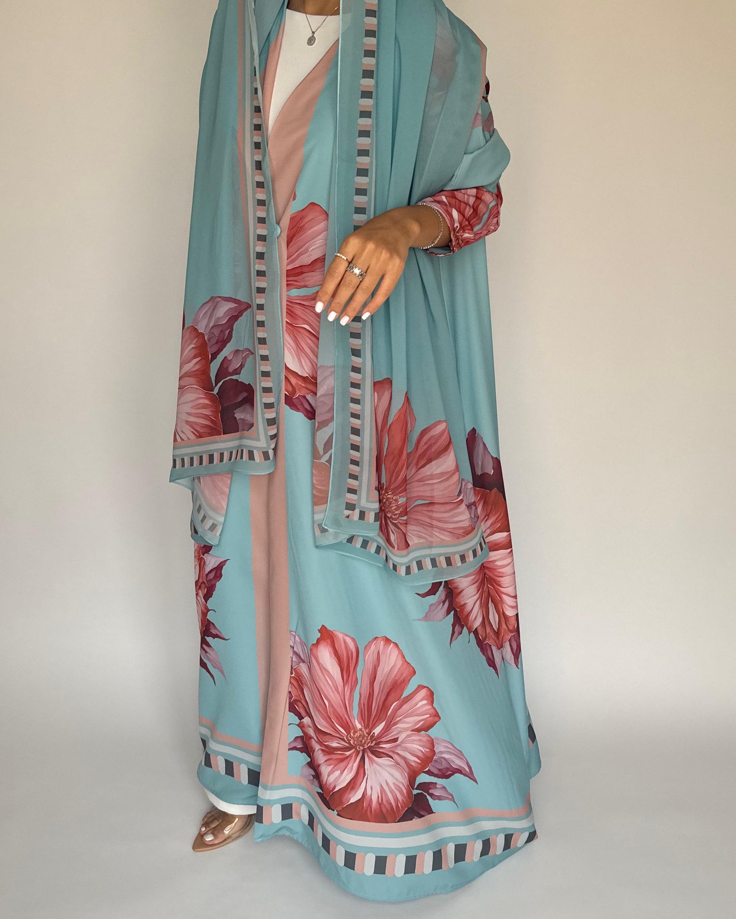 A426 - Blue A-Cut Flower Summery Daily Abaya