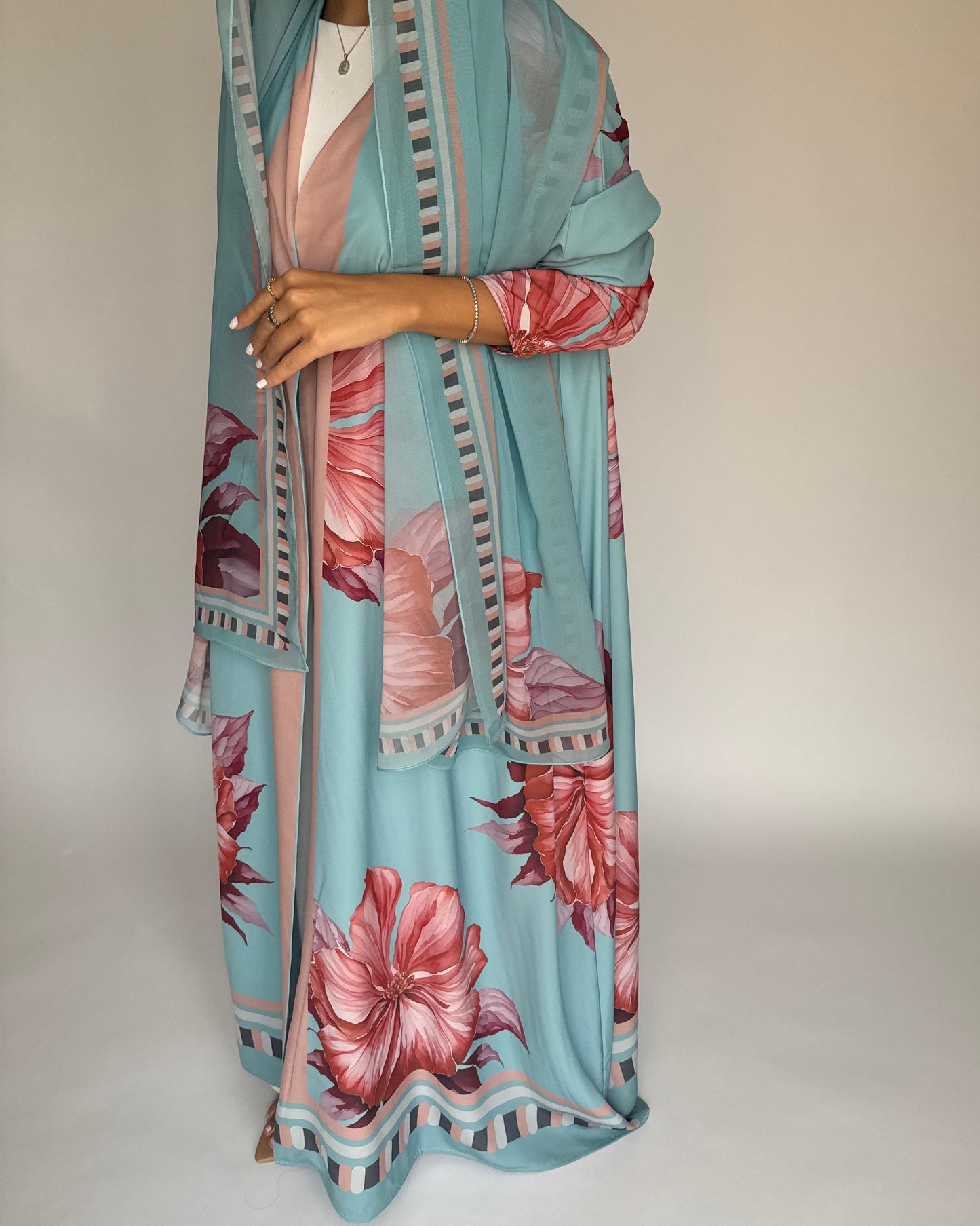 A426 - Blue A-Cut Flower Summery Daily Abaya