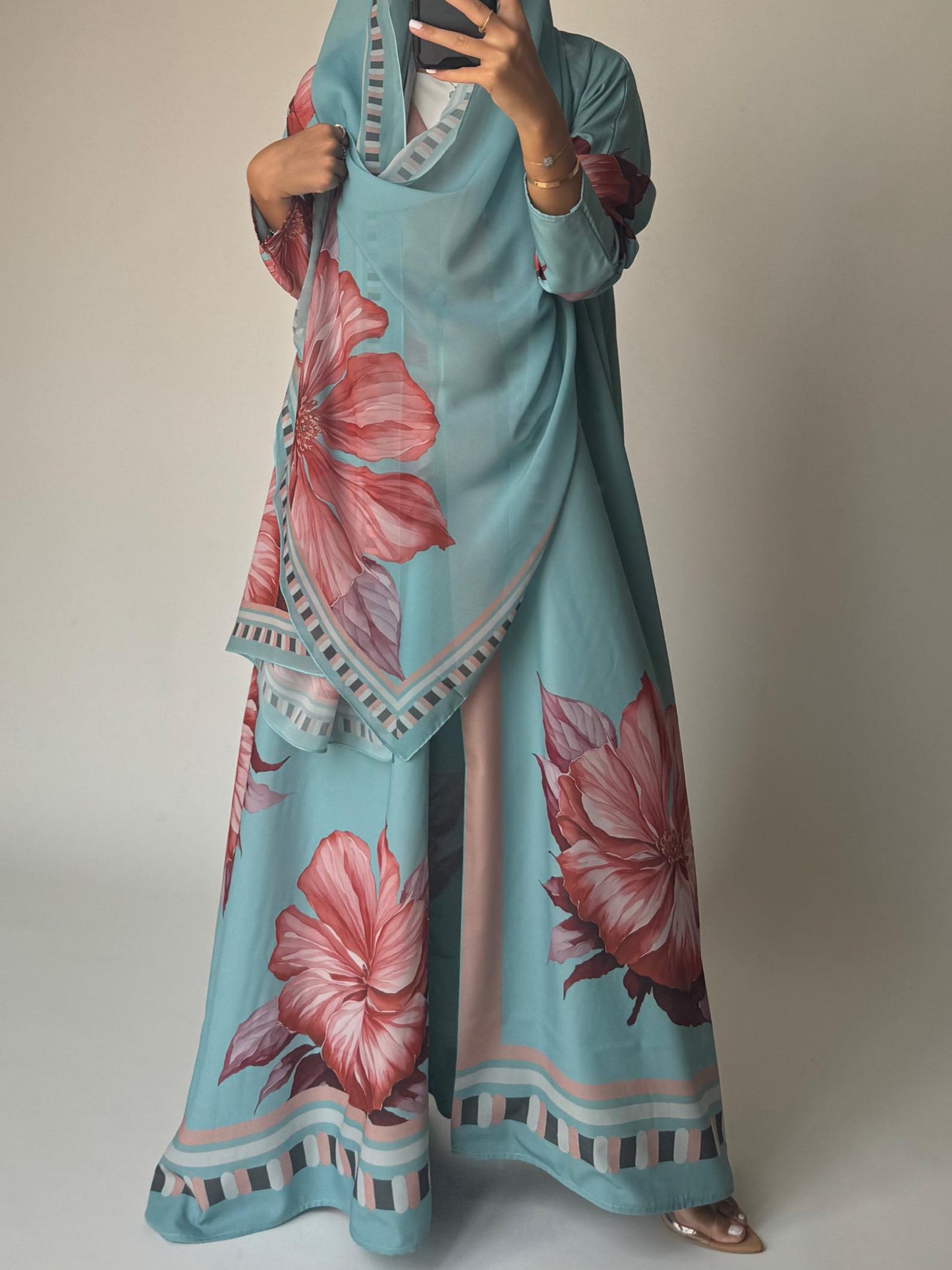 A426 - Blue A-Cut Flower Summery Daily Abaya