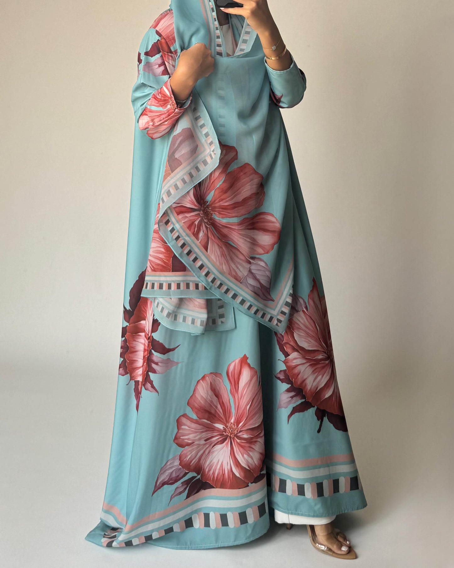 A426 - Blue A-Cut Flower Summery Daily Abaya