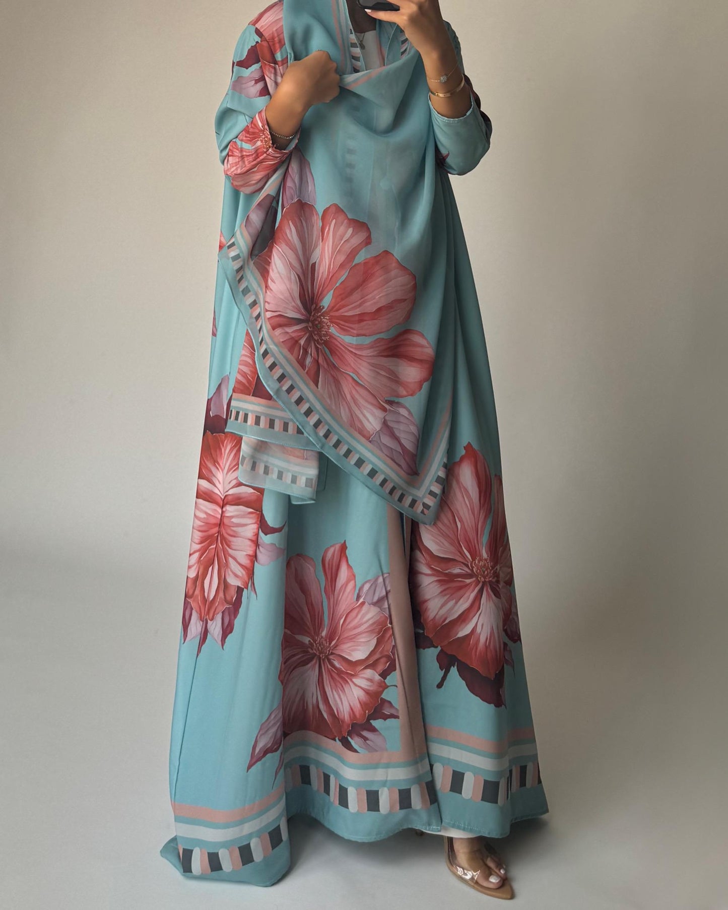 A426 - Blue A-Cut Flower Summery Daily Abaya