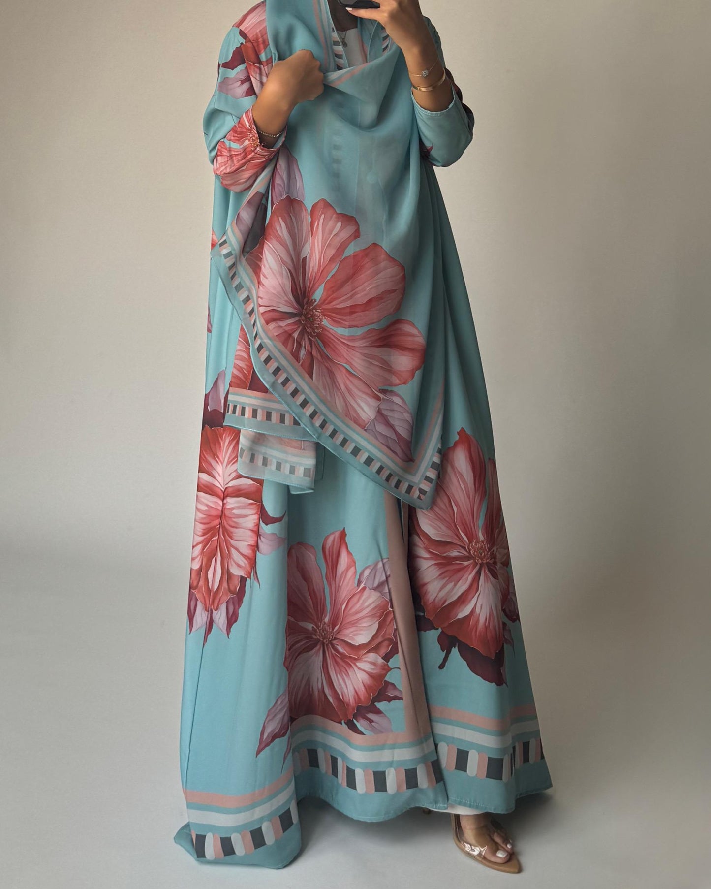A426 - Blue A-Cut Flower Summery Daily Abaya