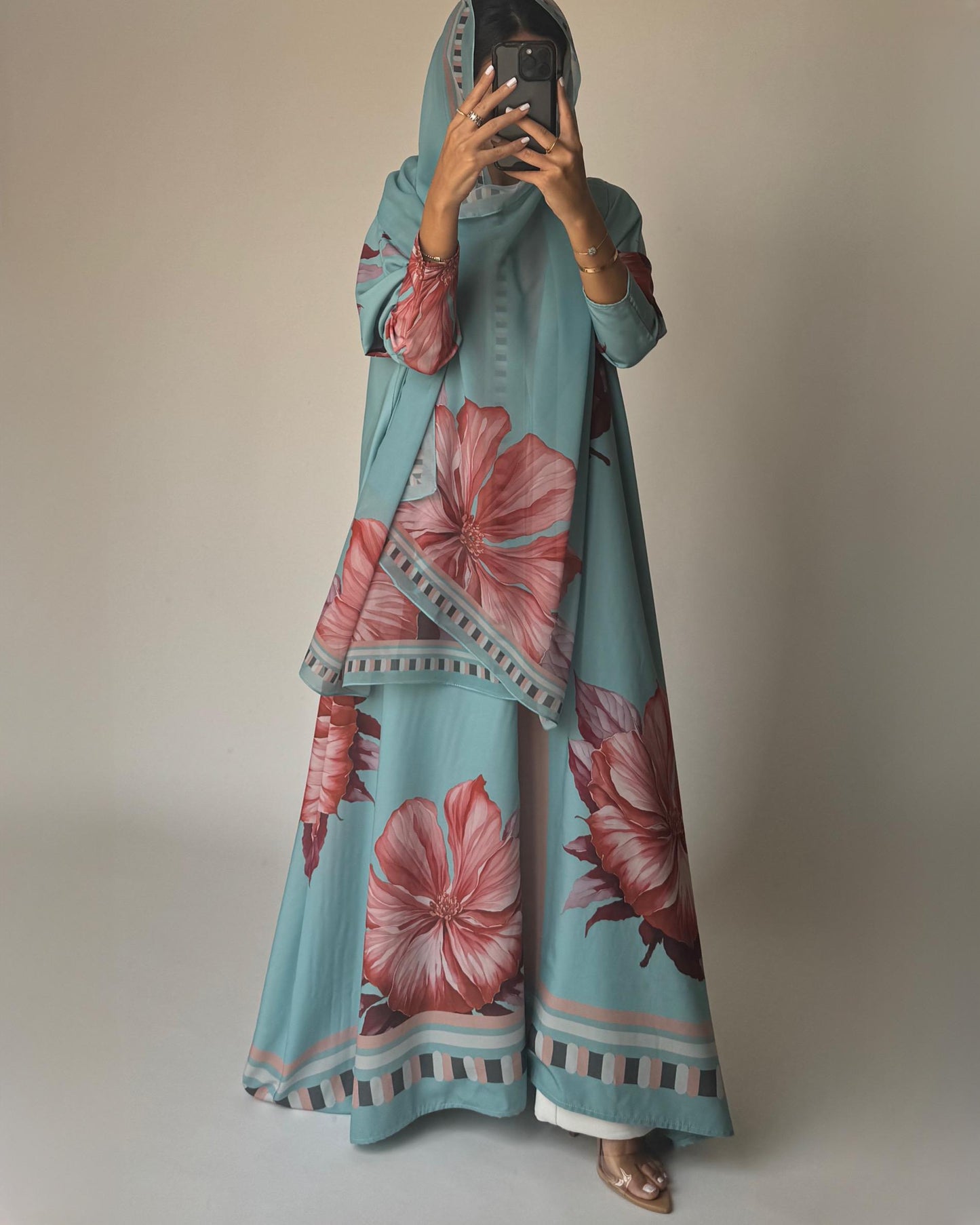 A426 - Blue A-Cut Flower Summery Daily Abaya