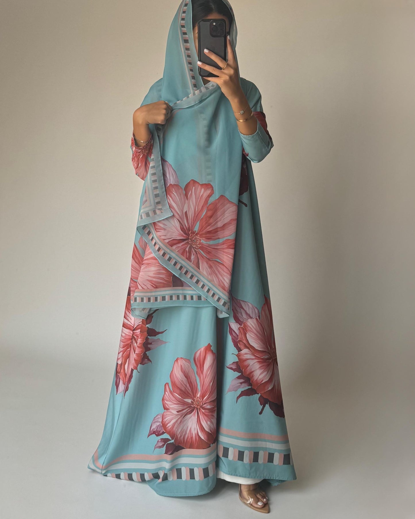 A426 - Blue A-Cut Flower Summery Daily Abaya