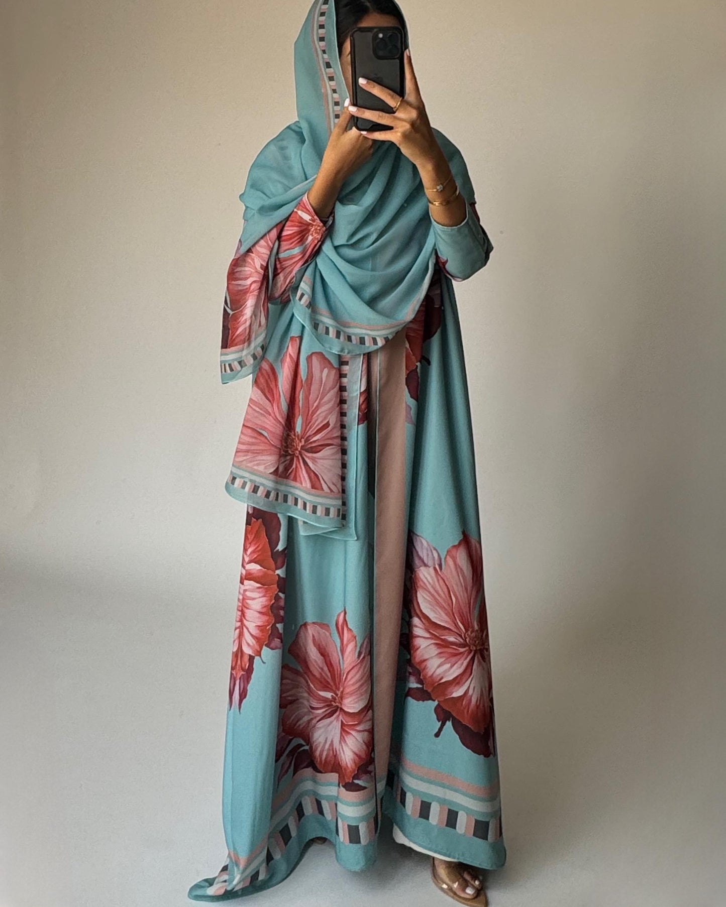 A426 - Blue A-Cut Flower Summery Daily Abaya