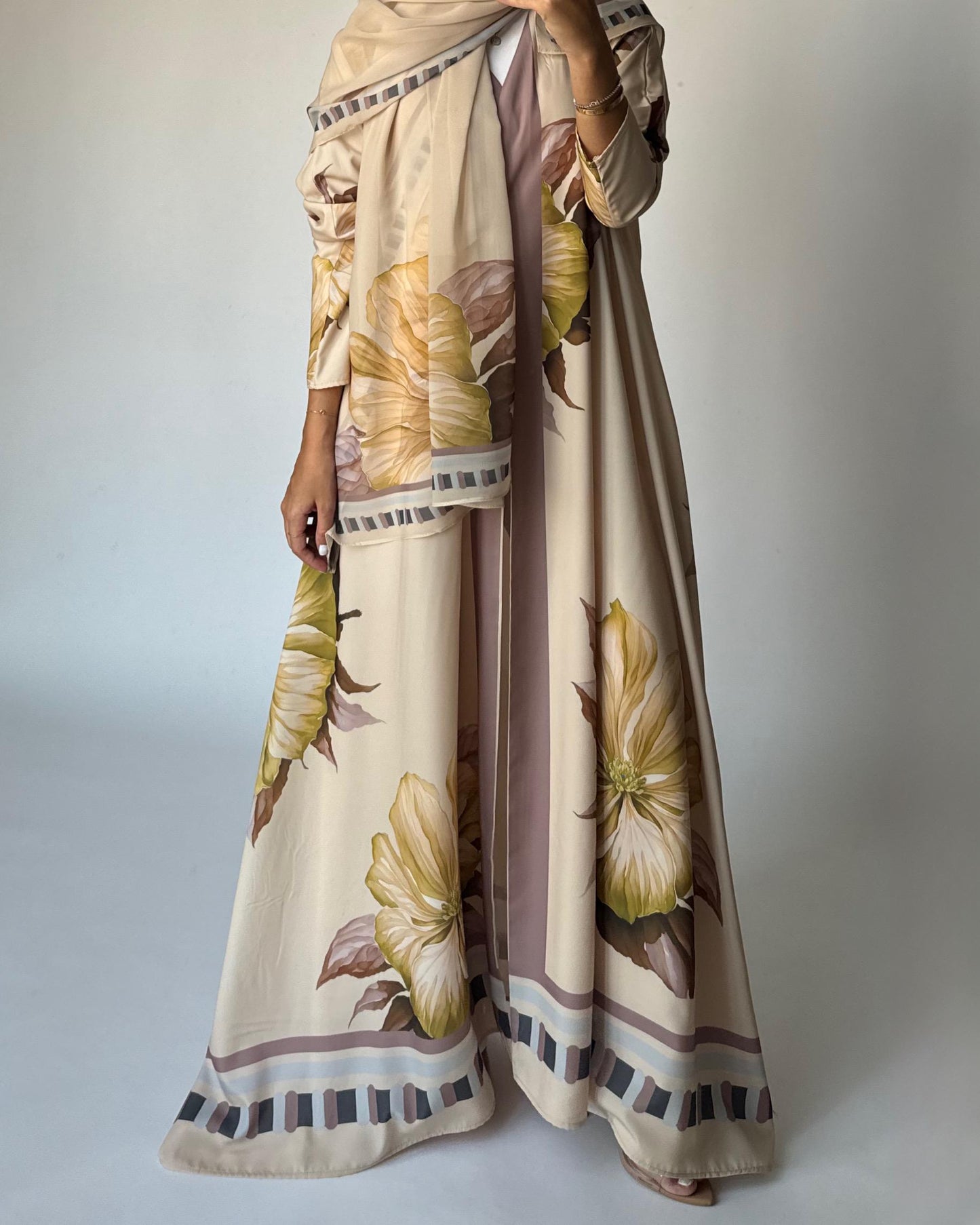 A425 - Butter Yellow A-Cut Flower Summery Daily Abaya