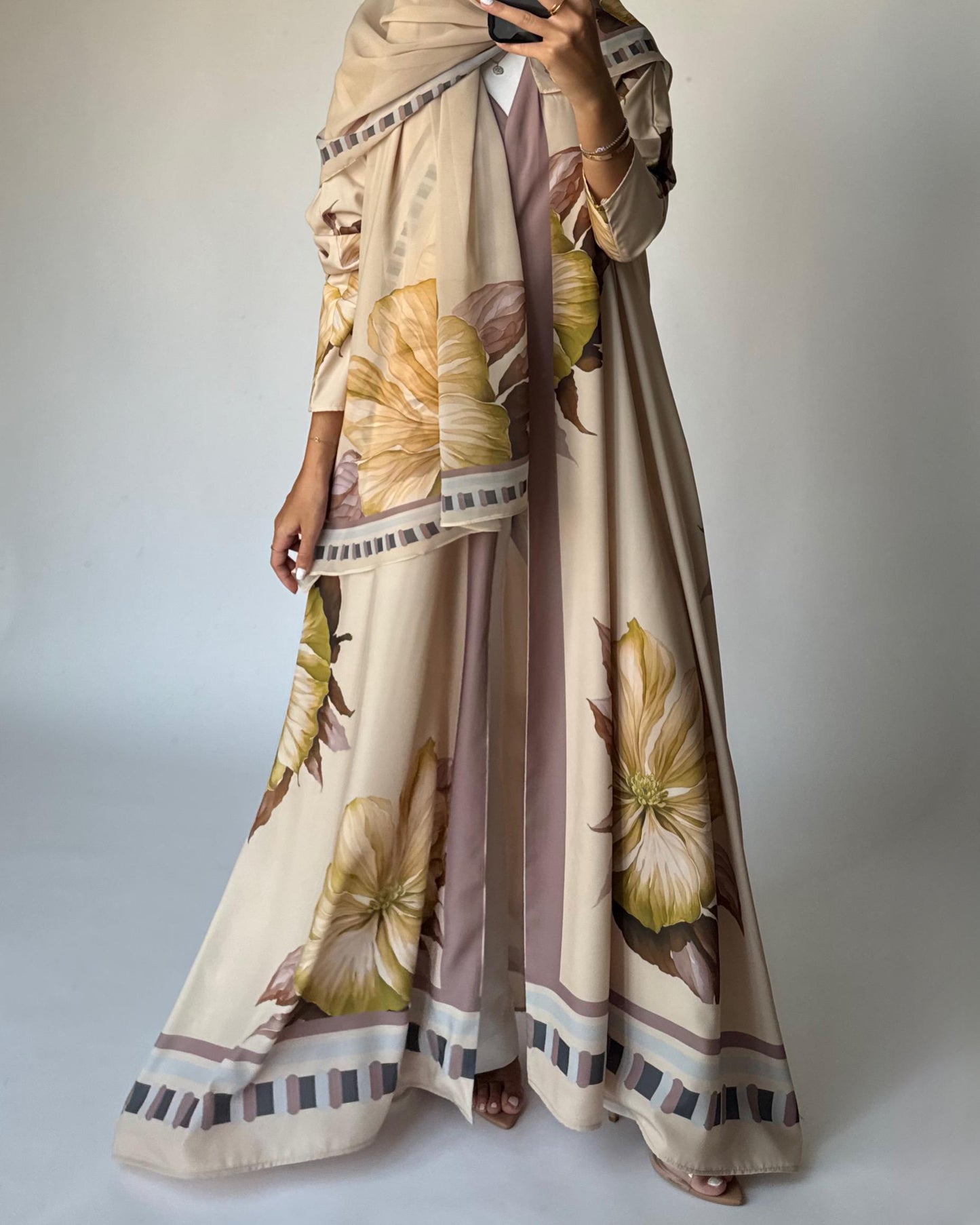 A425 - Butter Yellow A-Cut Flower Summery Daily Abaya