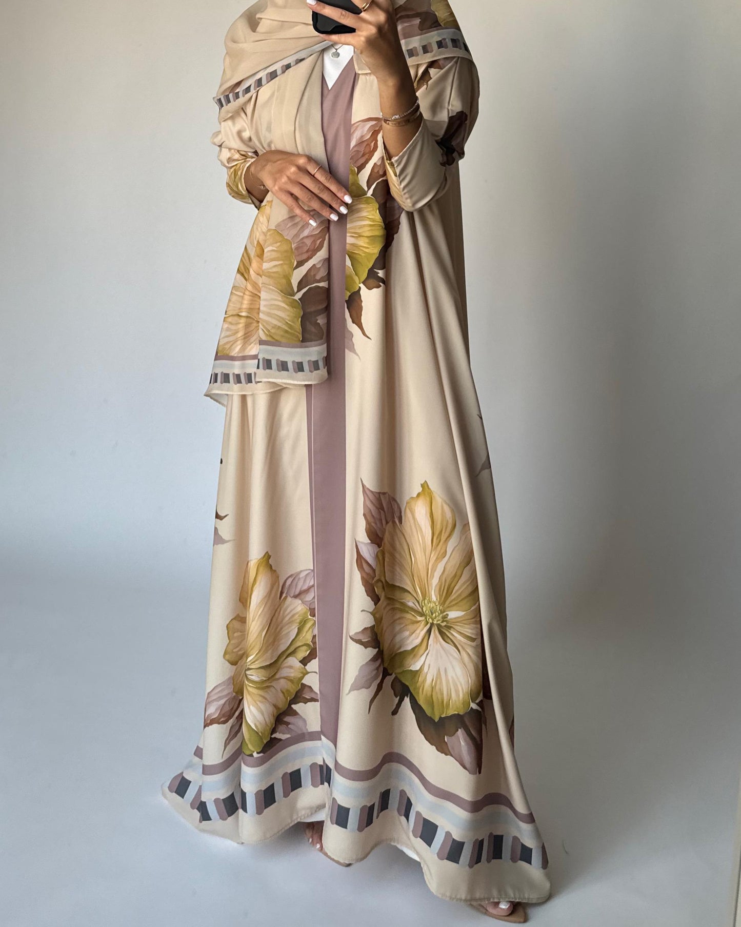 A425 - Butter Yellow A-Cut Flower Summery Daily Abaya