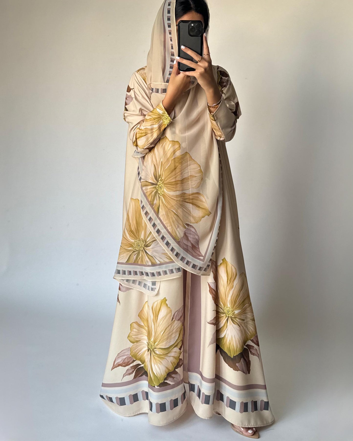A425 - Butter Yellow A-Cut Flower Summery Daily Abaya