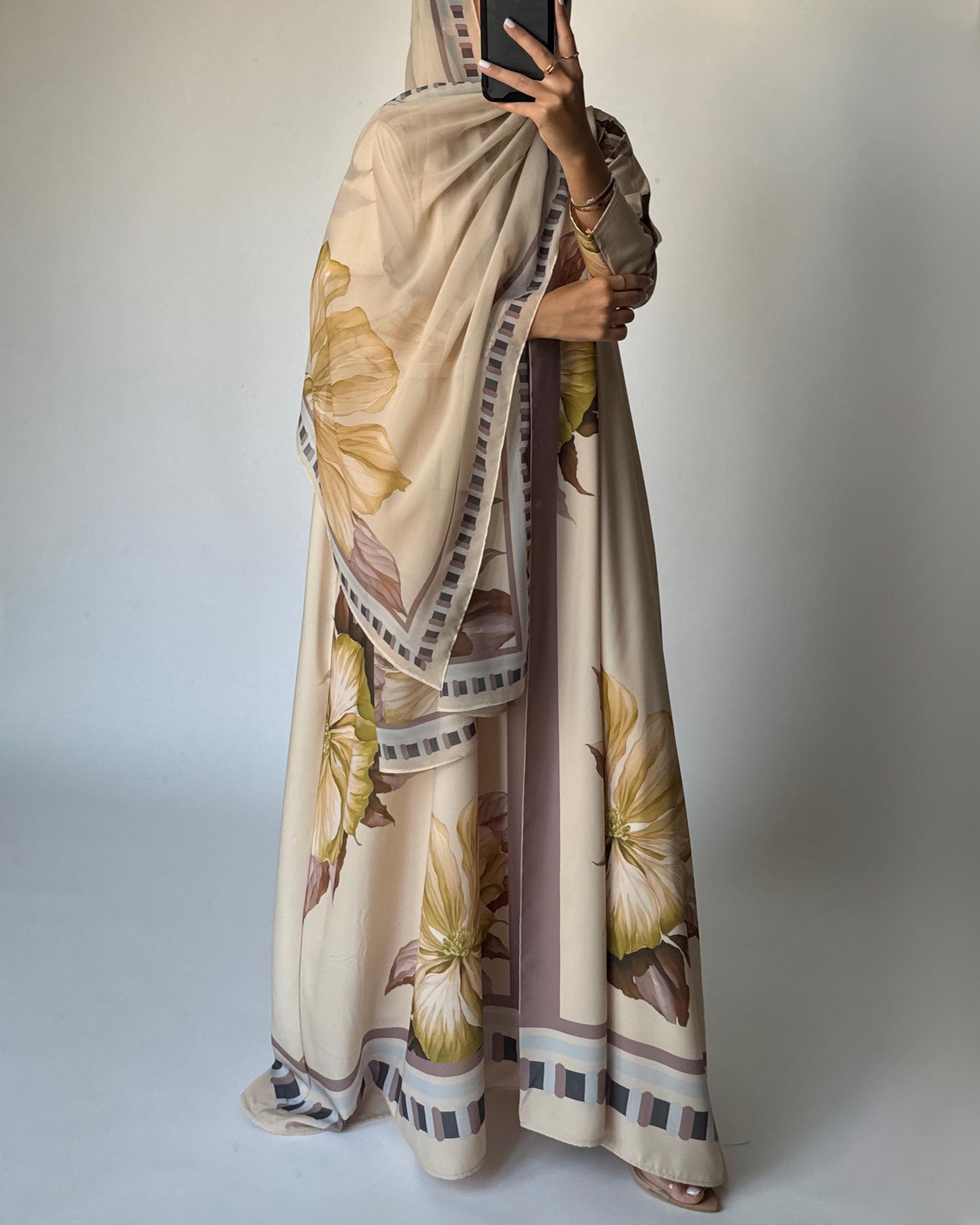 A425 - Butter Yellow A-Cut Flower Summery Daily Abaya