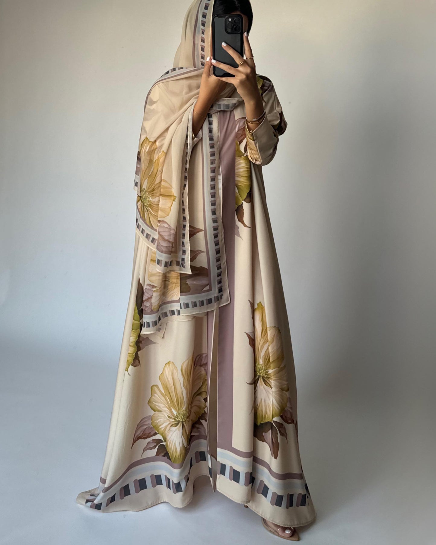 A425 - Butter Yellow A-Cut Flower Summery Daily Abaya