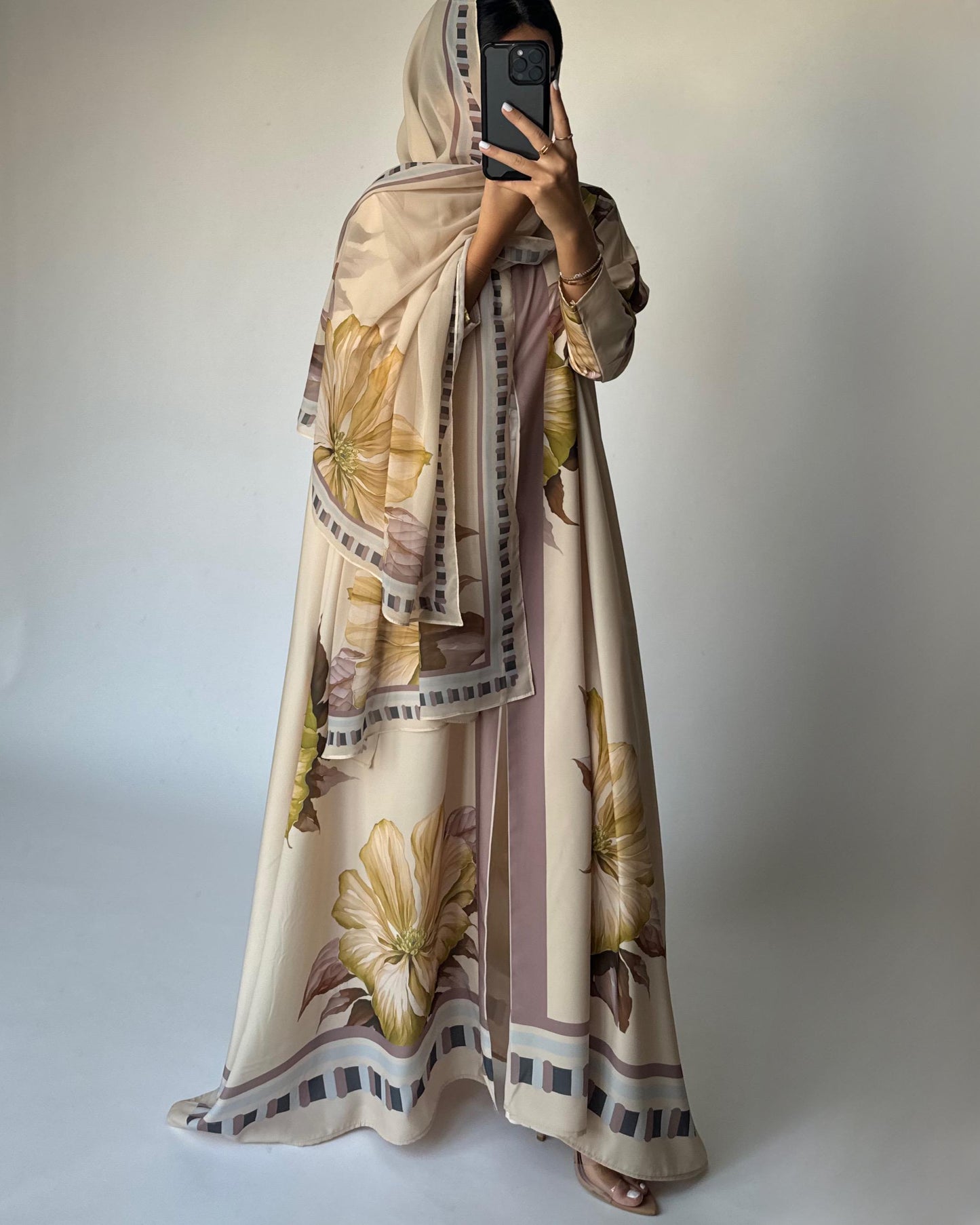 A425 - Butter Yellow A-Cut Flower Summery Daily Abaya