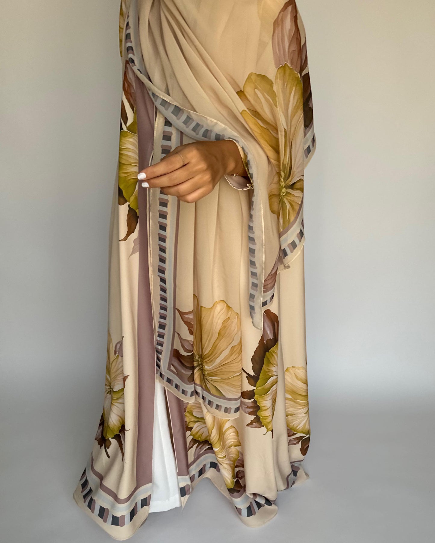 A425 - Butter Yellow A-Cut Flower Summery Daily Abaya
