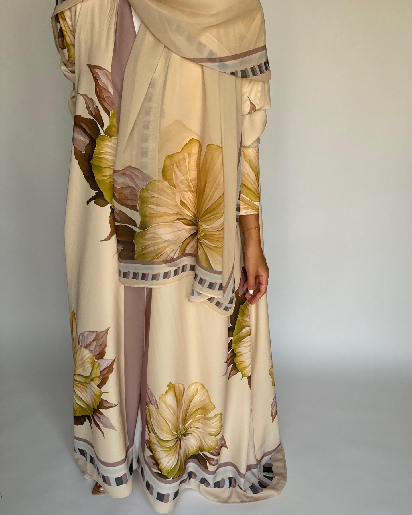 A425 - Butter Yellow A-Cut Flower Summery Daily Abaya
