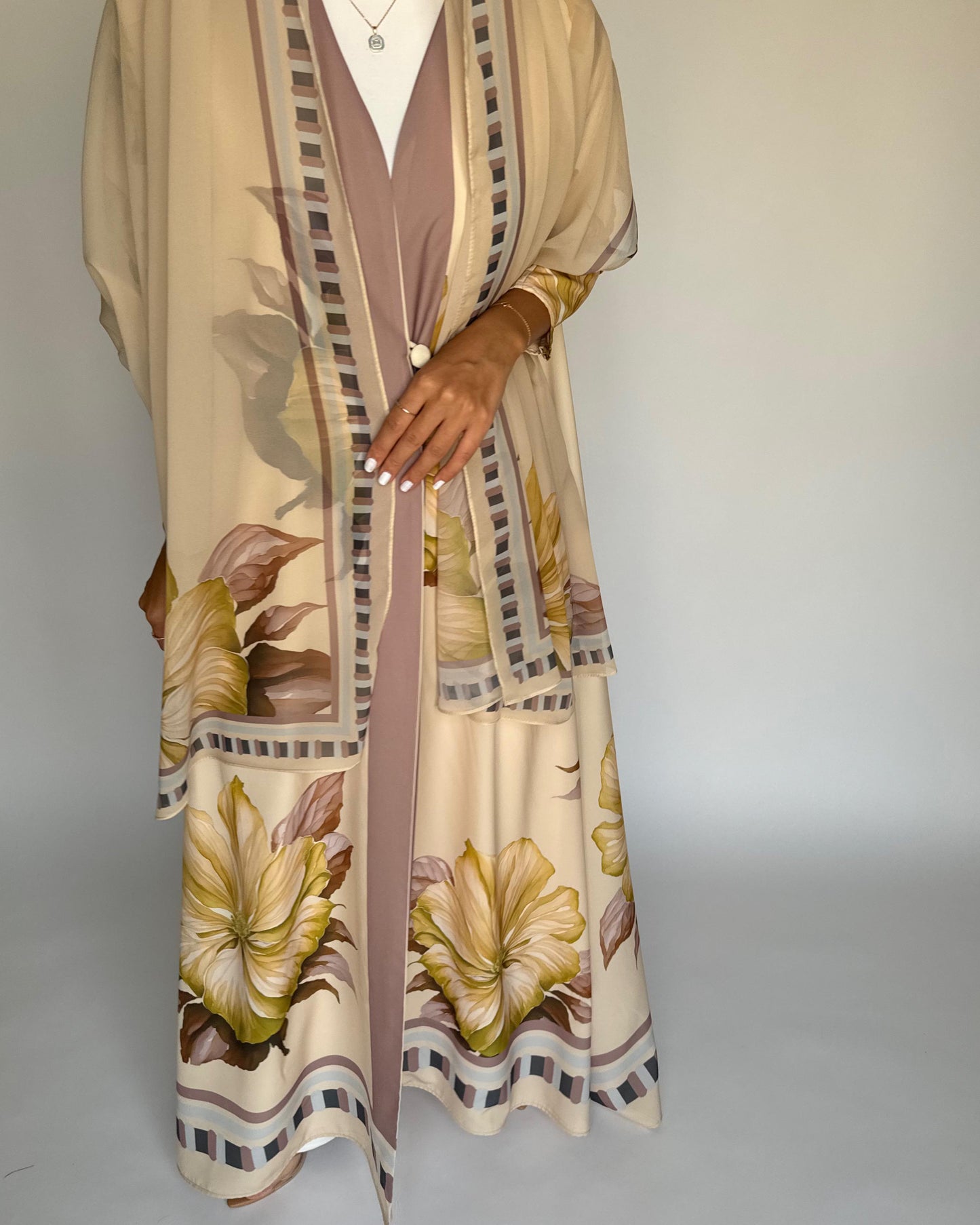A425 - Butter Yellow A-Cut Flower Summery Daily Abaya