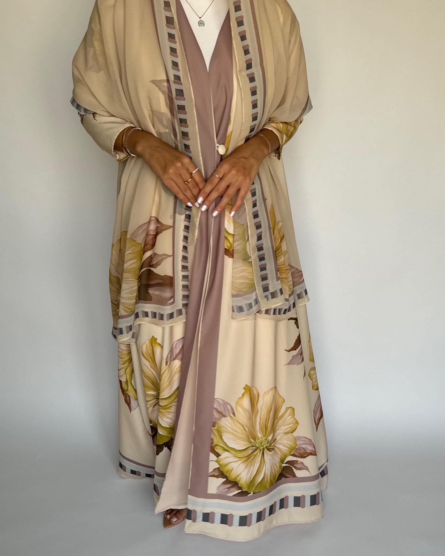 A425 - Butter Yellow A-Cut Flower Summery Daily Abaya