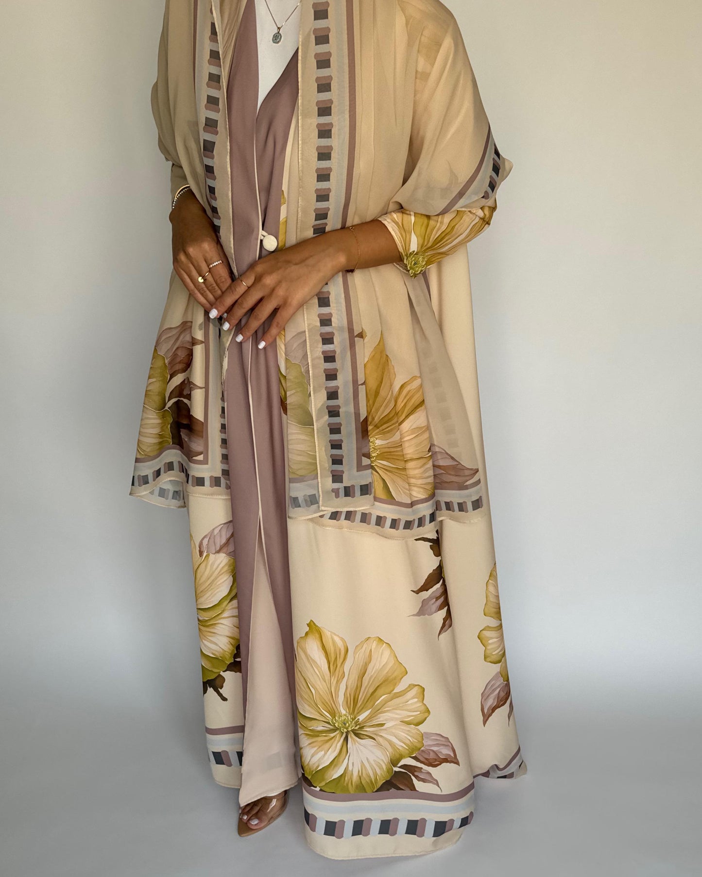 A425 - Butter Yellow A-Cut Flower Summery Daily Abaya