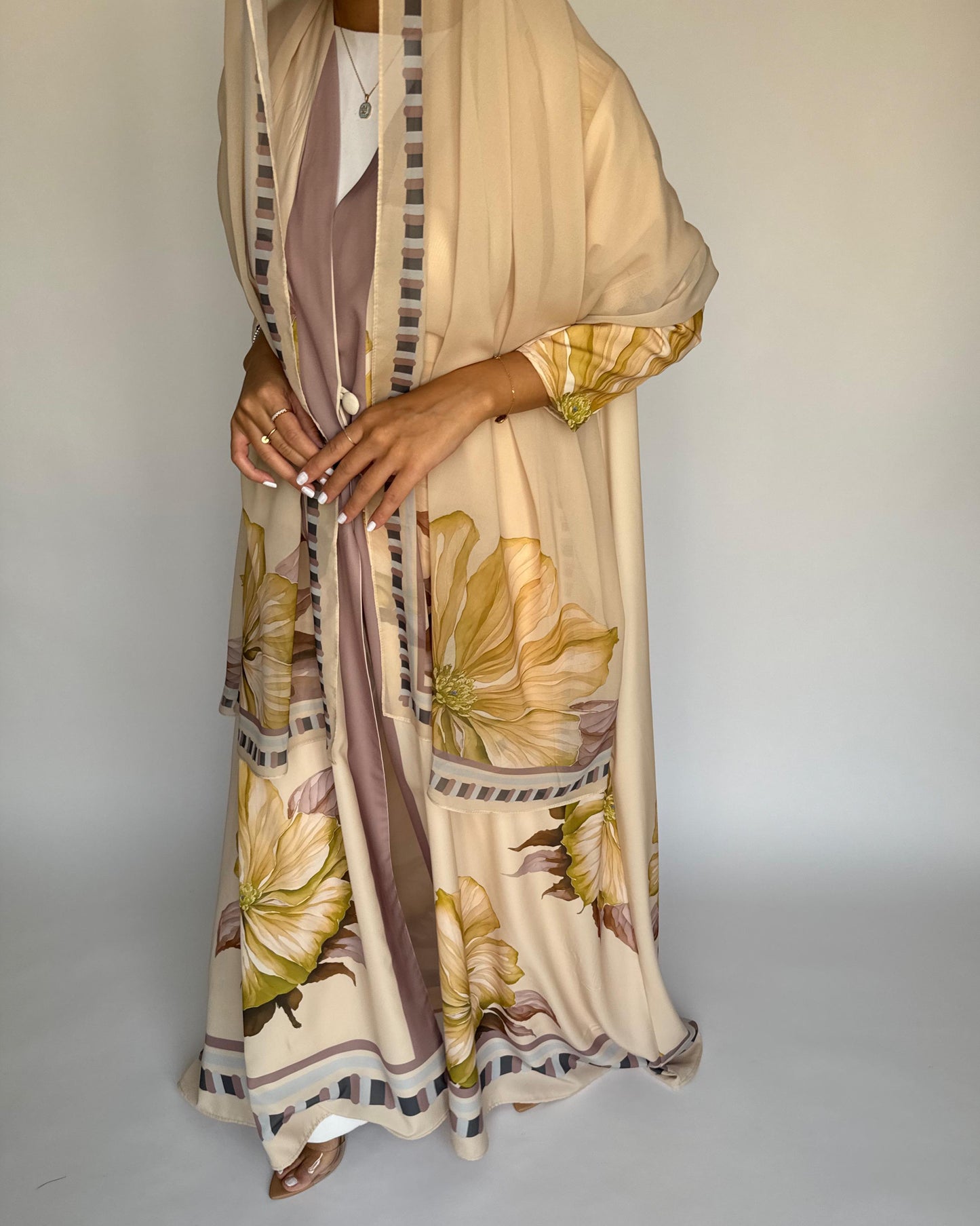 A425 - Butter Yellow A-Cut Flower Summery Daily Abaya