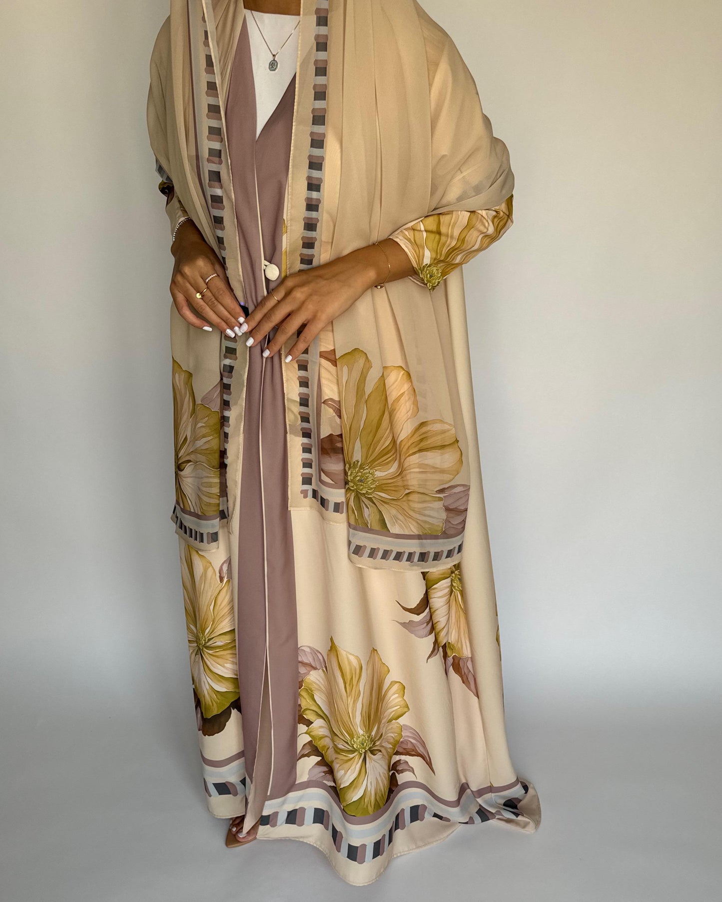 A425 - Butter Yellow A-Cut Flower Summery Daily Abaya