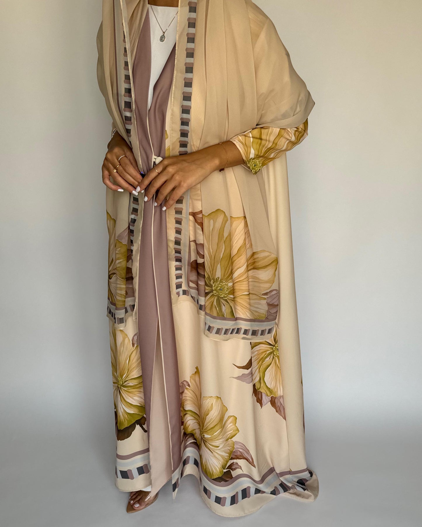 A425 - Butter Yellow A-Cut Flower Summery Daily Abaya