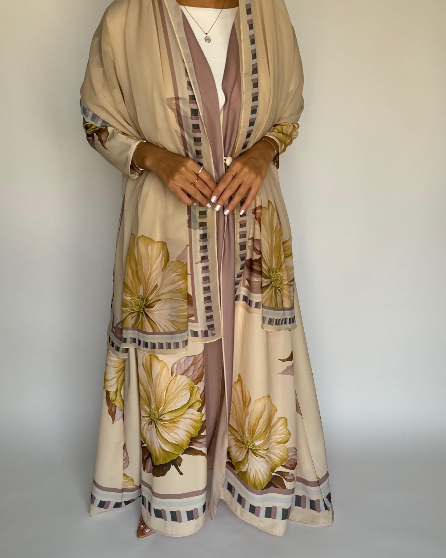 A425 - Butter Yellow A-Cut Flower Summery Daily Abaya