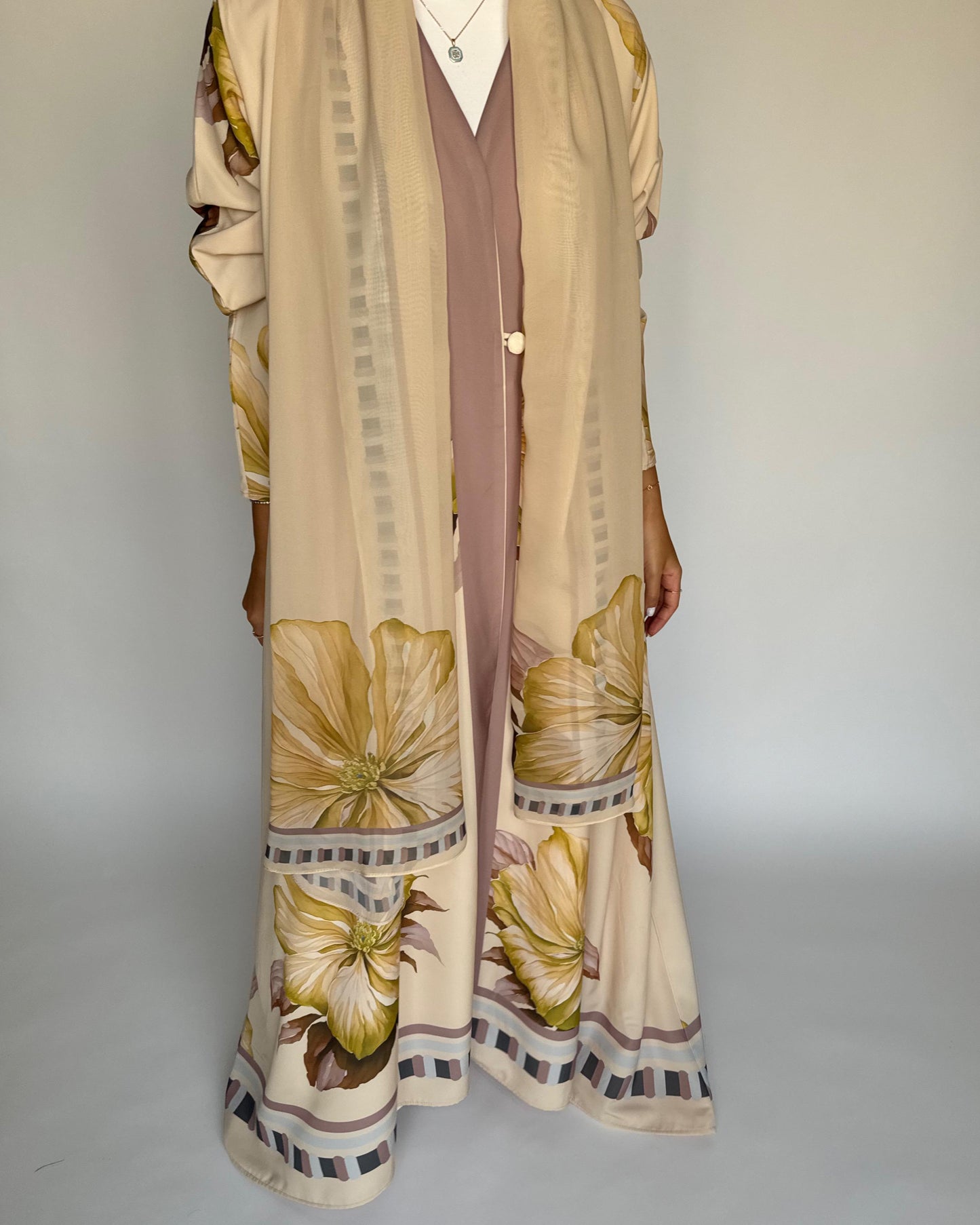 A425 - Butter Yellow A-Cut Flower Summery Daily Abaya